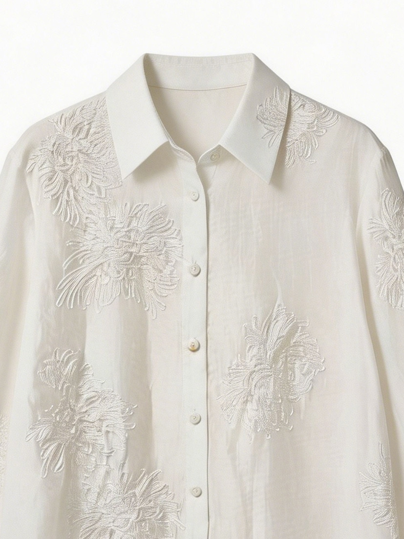 Women’s Lightweight Embroidered Button-Down Shirt – Boho Resort Style Blouse C-42332