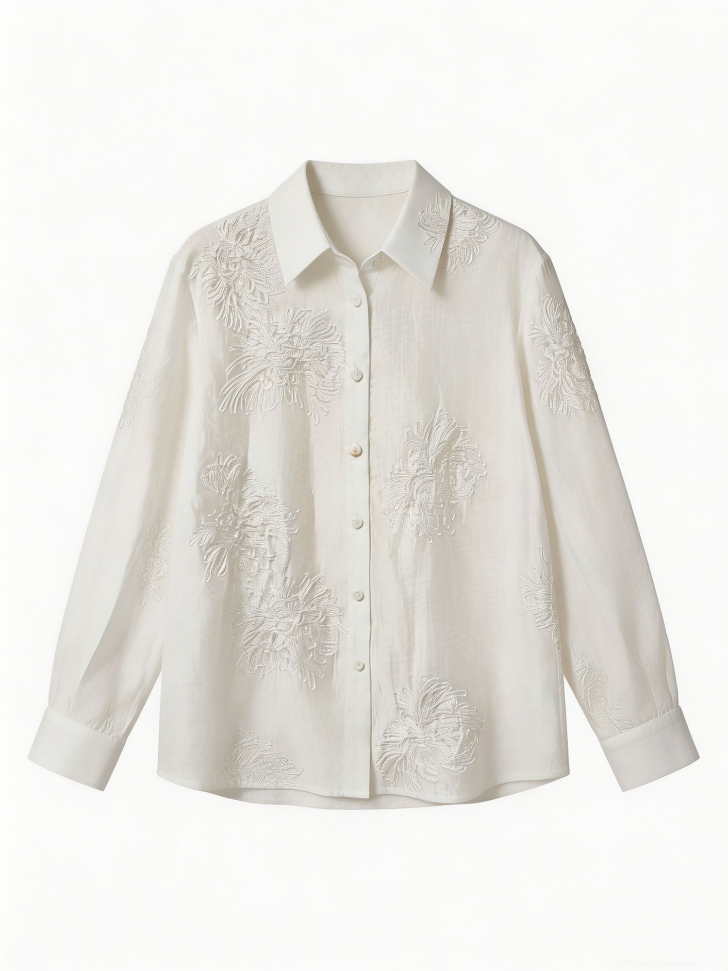 Women’s Lightweight Embroidered Button-Down Shirt – Boho Resort Style Blouse C-42332