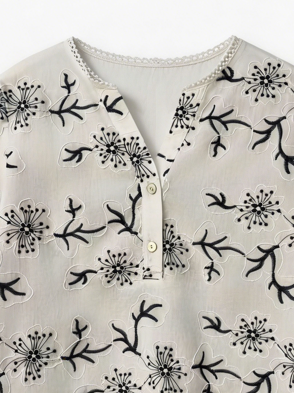 Boho Floral Embroidered Cotton Blouse for Women C-42319