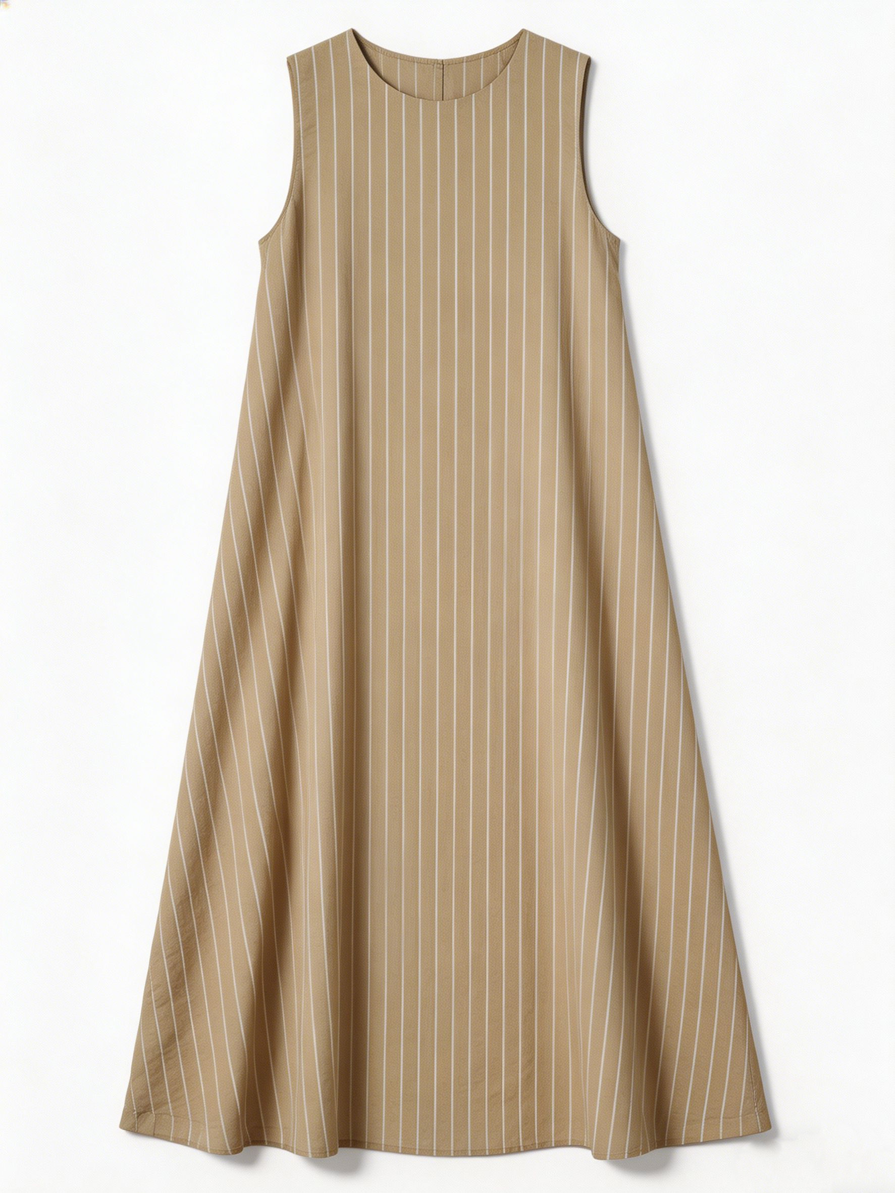 Minimalist Striped Linen Blend A-Line Dress with Back Slit C-42198