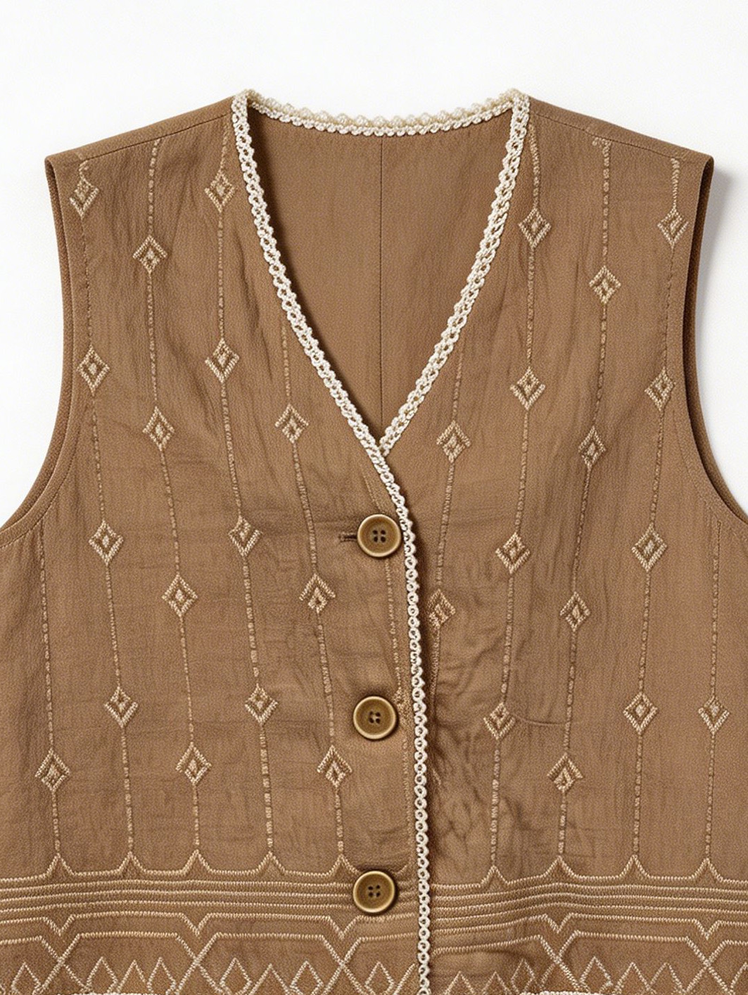 Women’s Boho Embroidered Button Vest – Tassel Detail Summer Top AN-760001