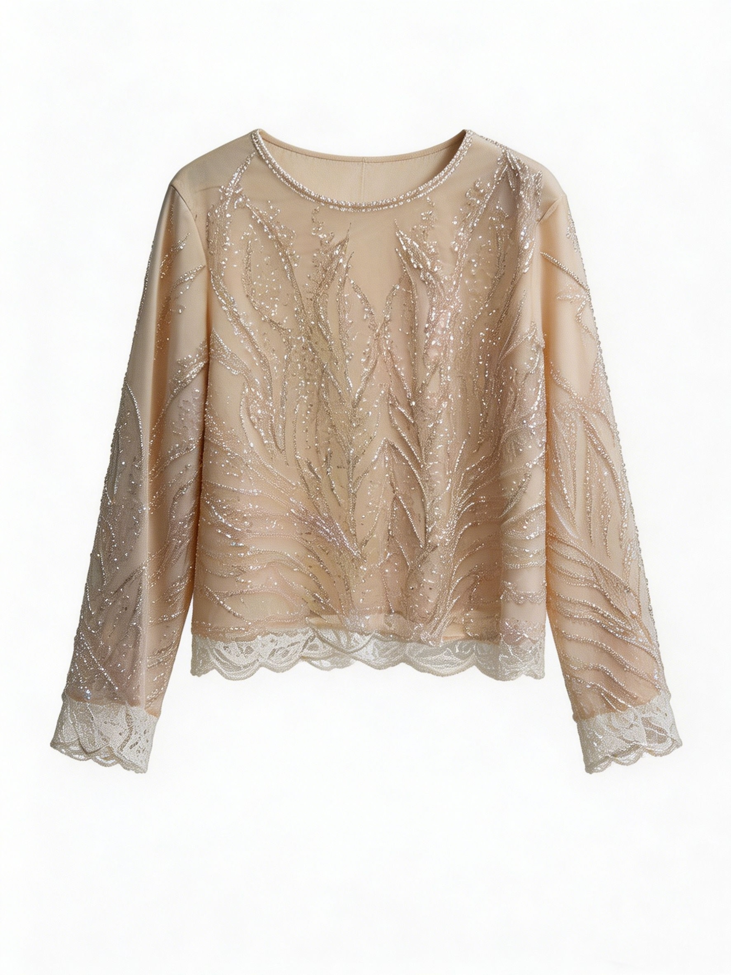 Women’s Sequin Beaded Sheer Mesh Long Sleeve Party Top LA-030406