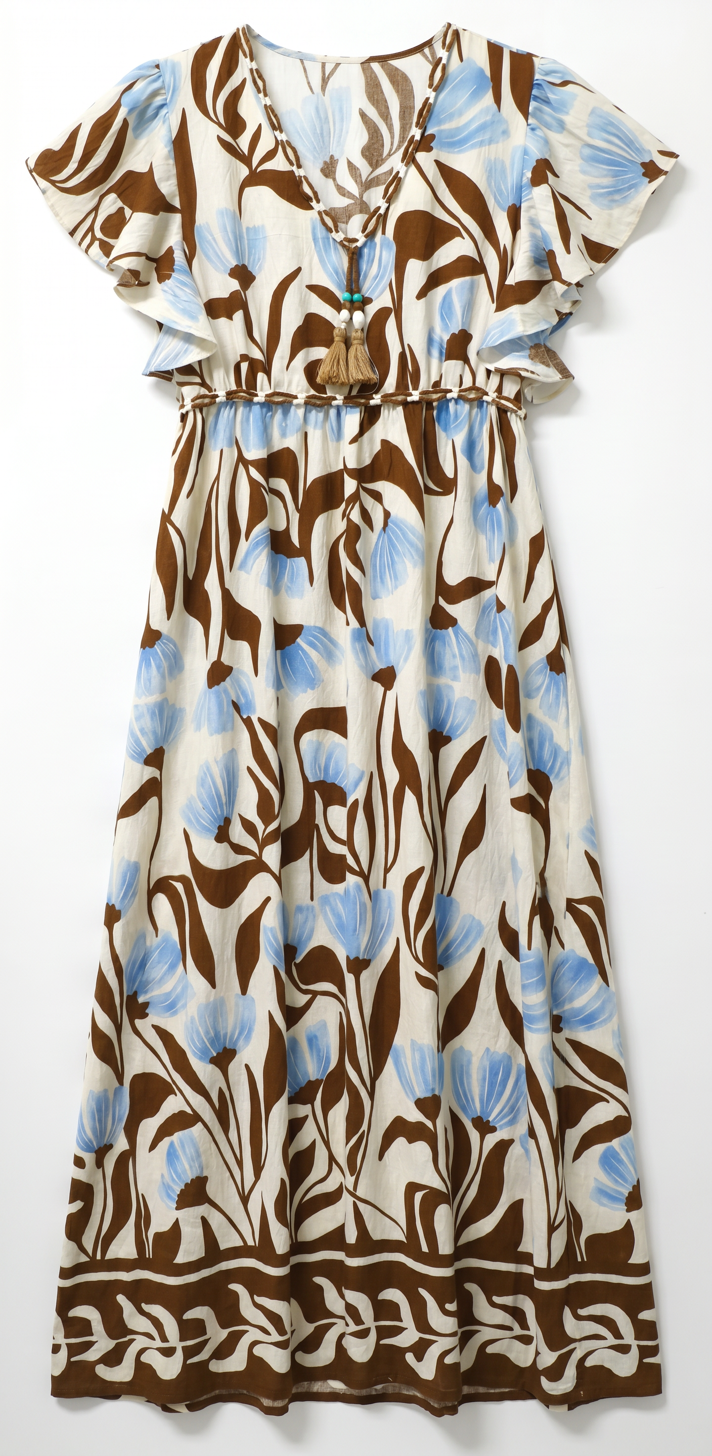 Women’s Summer Boho Floral Ruffle Sleeve V Neck Maxi Dress AN-760005