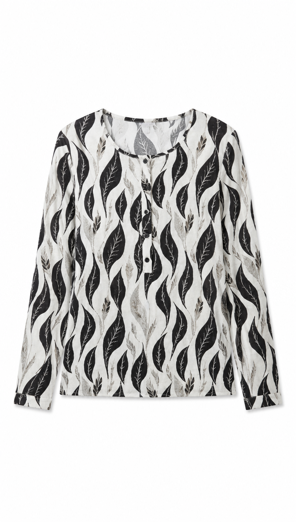 Chiffon Top with Crew Neck & Front Placket graphic blouse A-42236+A-42380