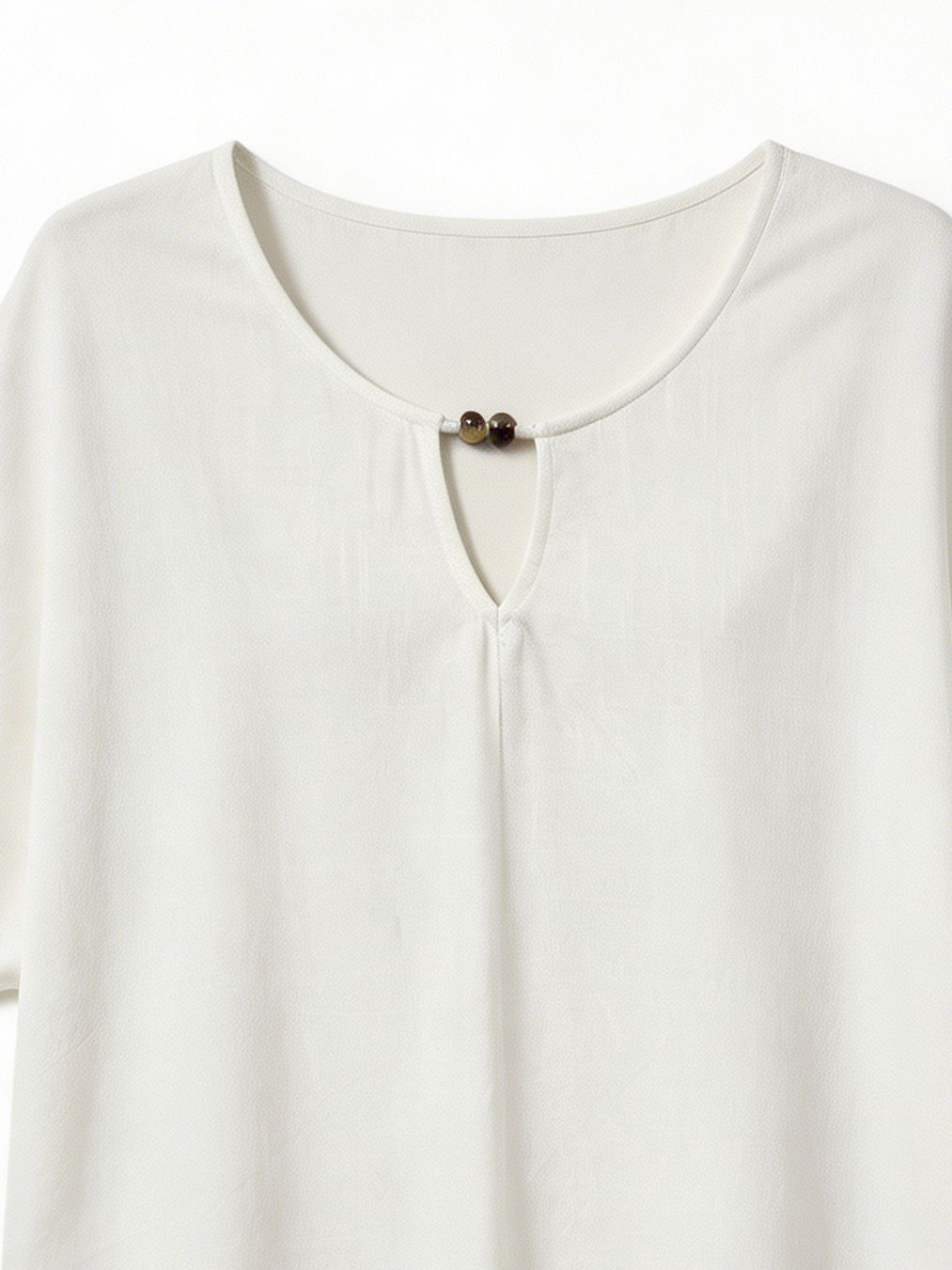 Boho Linen Texture Keyhole Neck Top Casual Short Sleeve Loose Blouse for Women A-42023