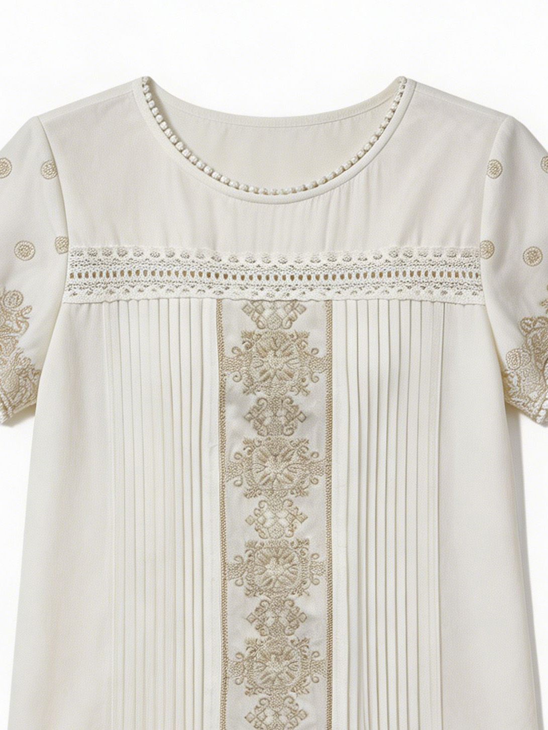 Boho Crochet Lace Insert Blouse Elegant Short Sleeve Embroidered Cotton Top AN-261051