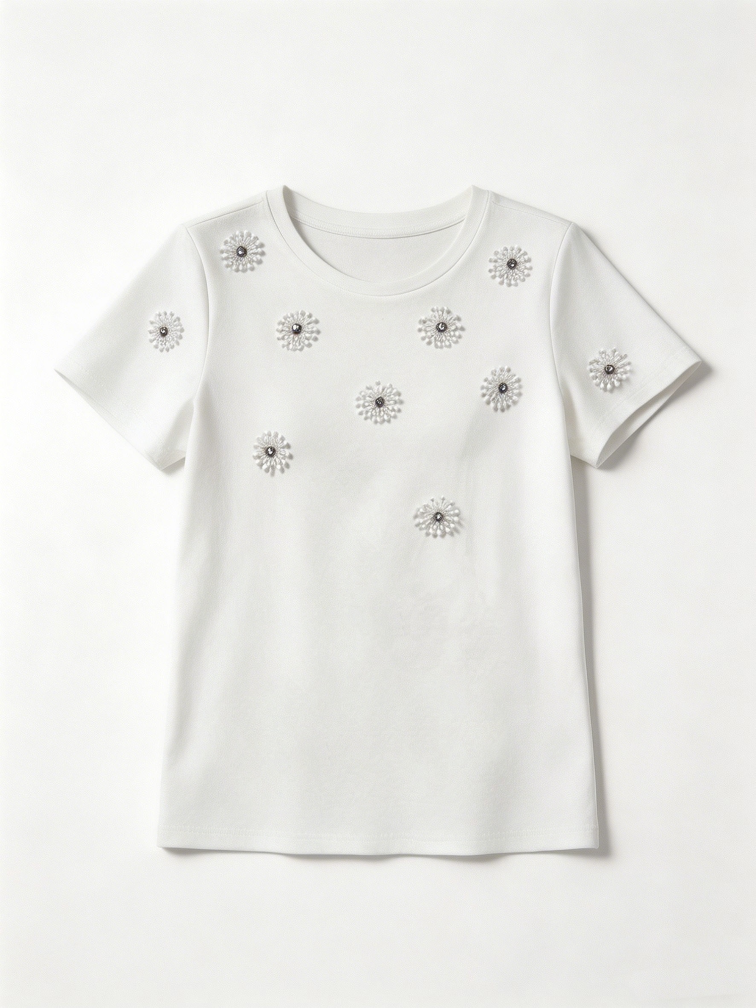 Wholesale Women's Coquette 3D Daisy Rhinestone Cotton T-Shirt M-40524