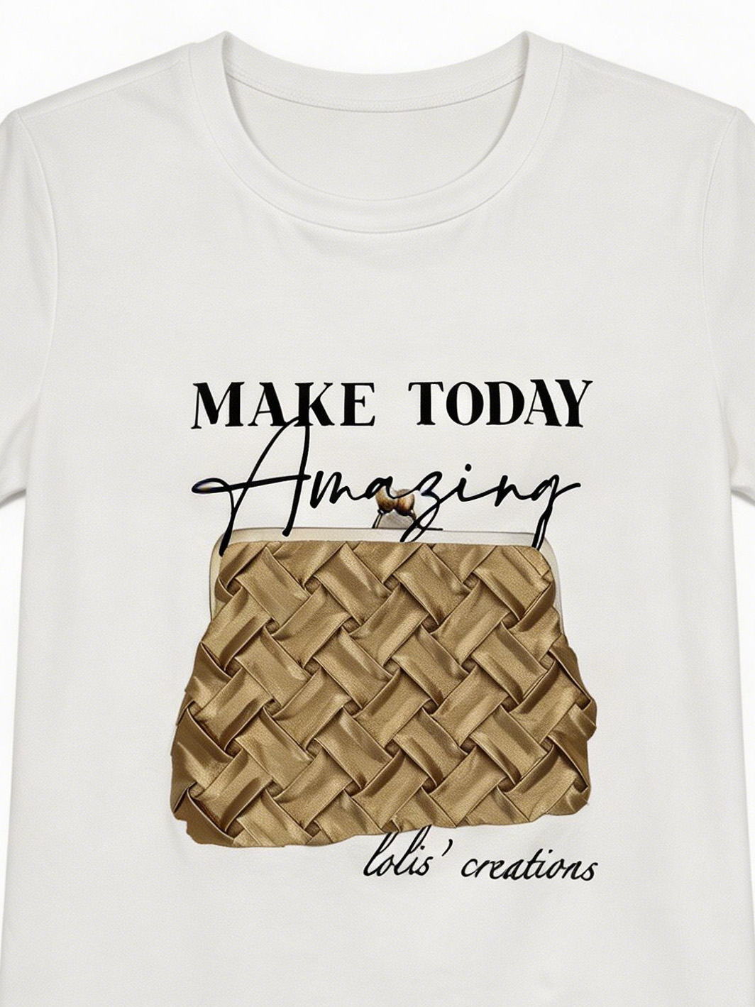  Women's Woven Tote Bag Print Shirt Cute Pearl Charm Slogan Summer T-Shirt M-42131-9