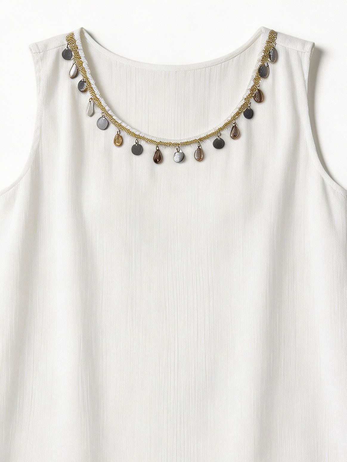 Women's Heavy Embellished Neckline Chiffon Tunic Casual Loose Fit Top M-42214