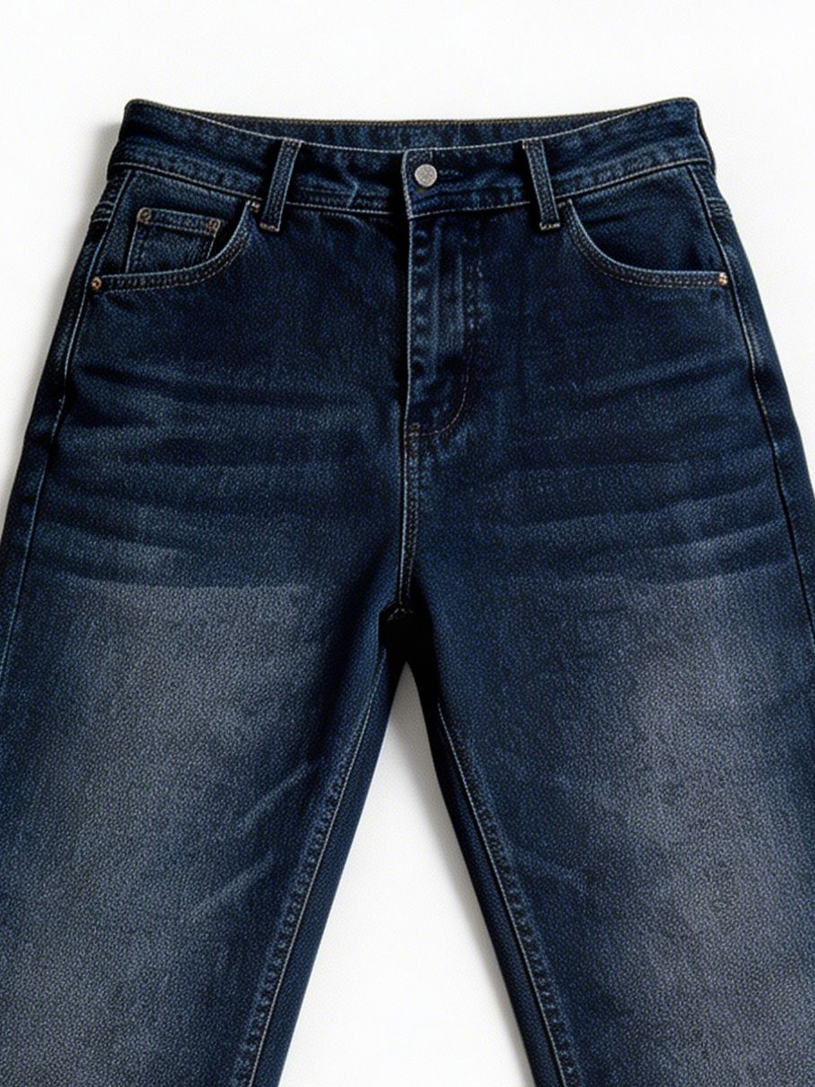 Premium Dark Blue Straight Jeans High-Rise Slimming Fit Denim Pants ZY5023