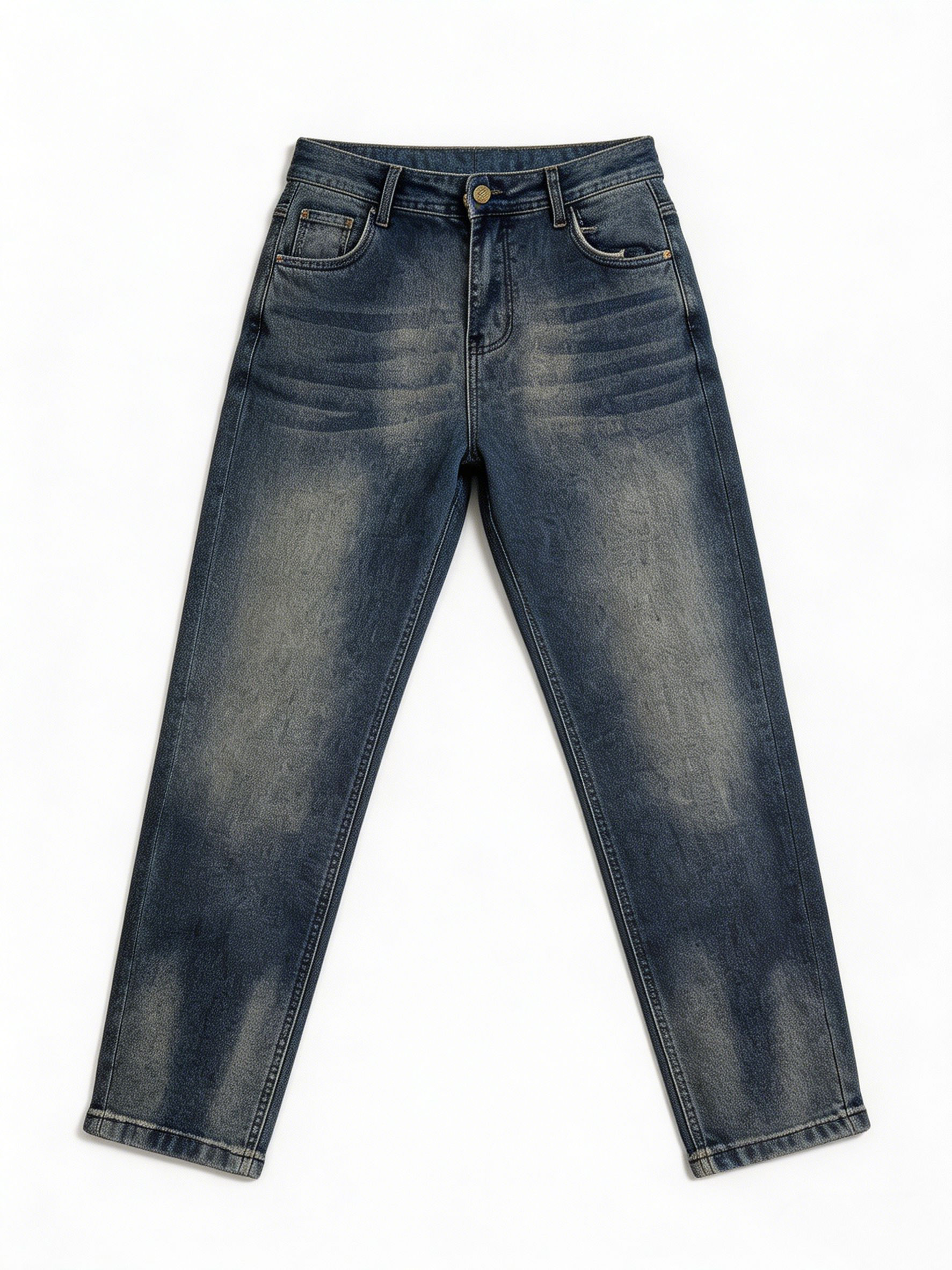 Women's Vintage Wash High Waist Straight Denim Jeans Classic Streetwear Pants ZY5026