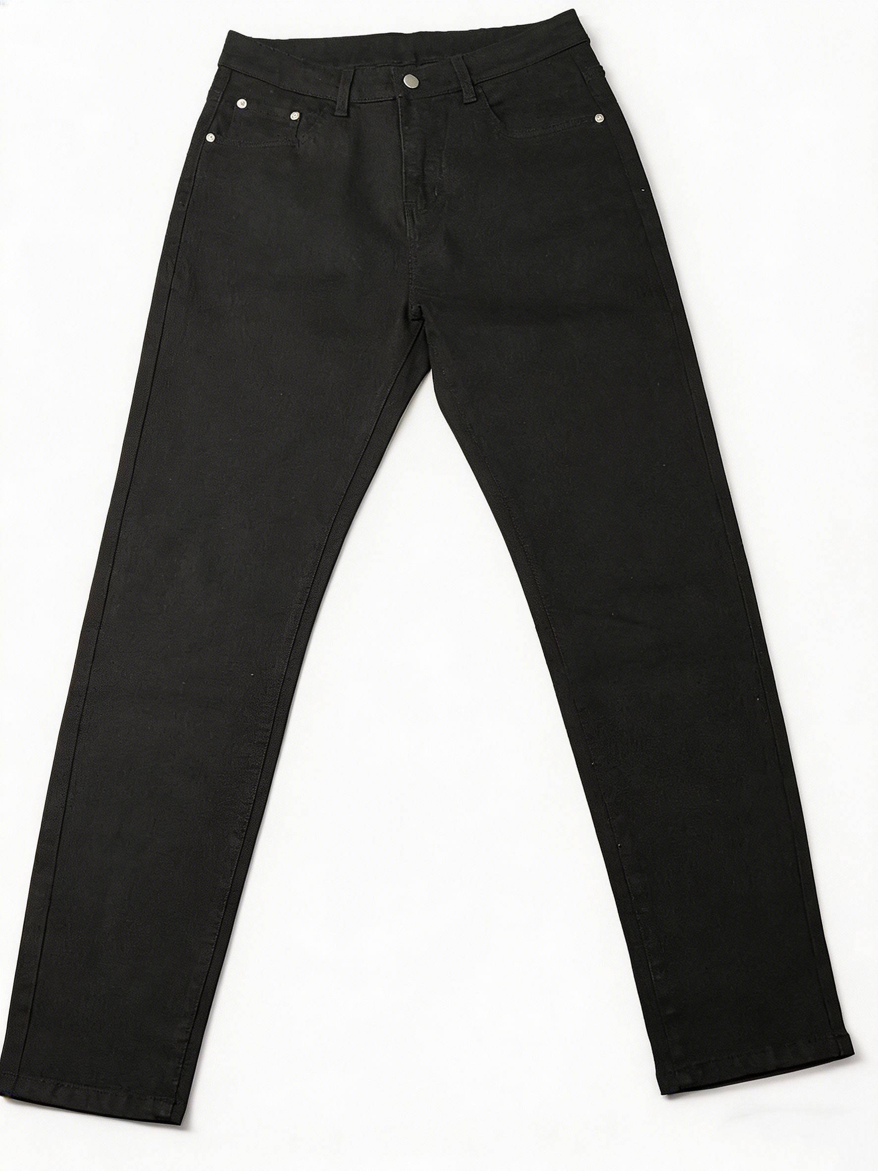 Solid Black Straight Leg Jeans for Women High-Rise Versatile Casual Denim Trousers ZY5061