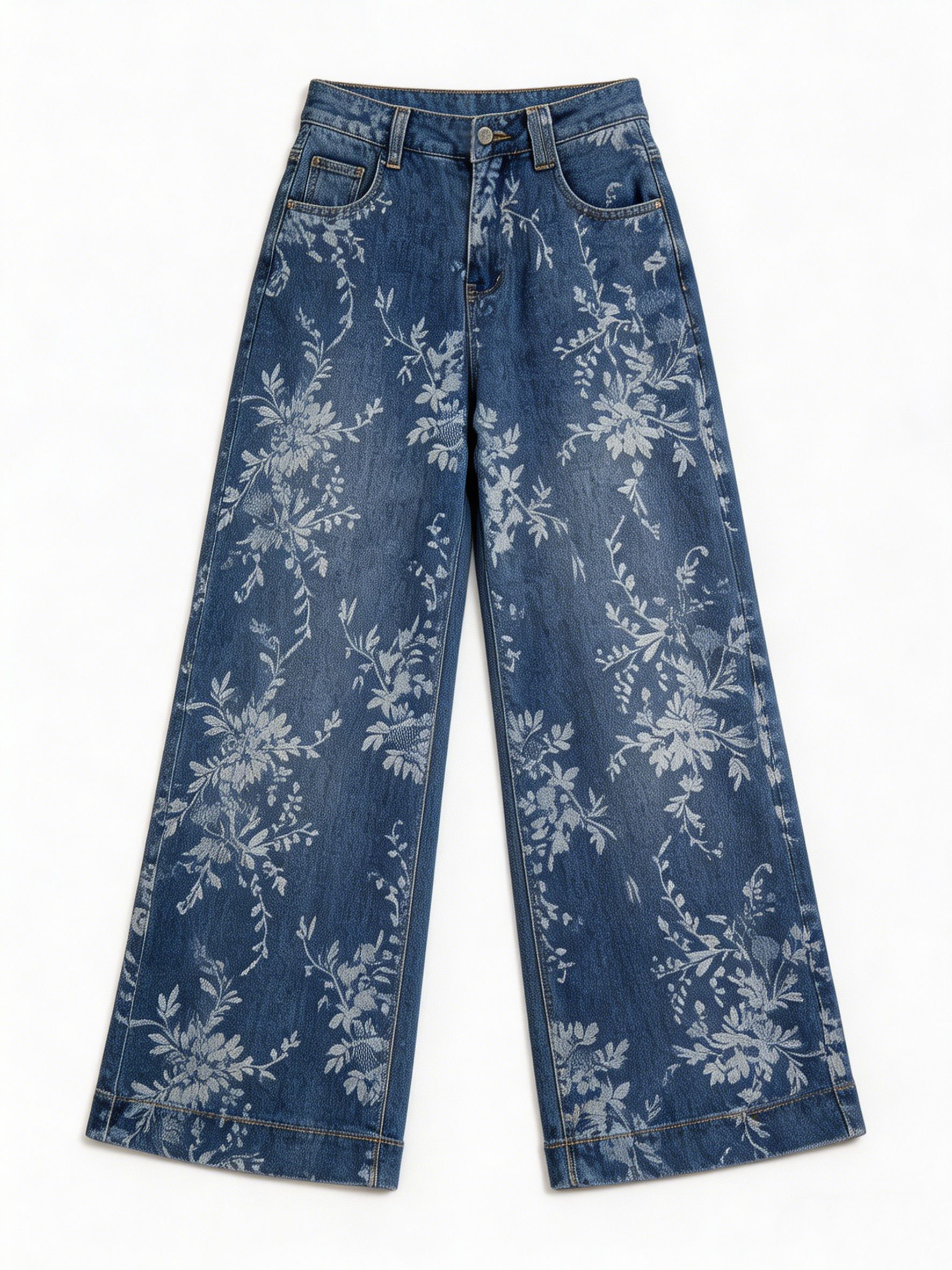 Spring Floral Wide Leg Jeans High Waist Printed Denim for Women ZY6021