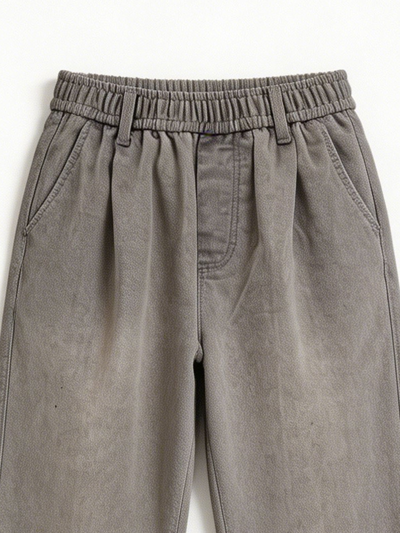 Vintage Faded Gray Relaxed Fit Wide Leg Jeans Retro Elastic Waist Denim Trousers ZY6024