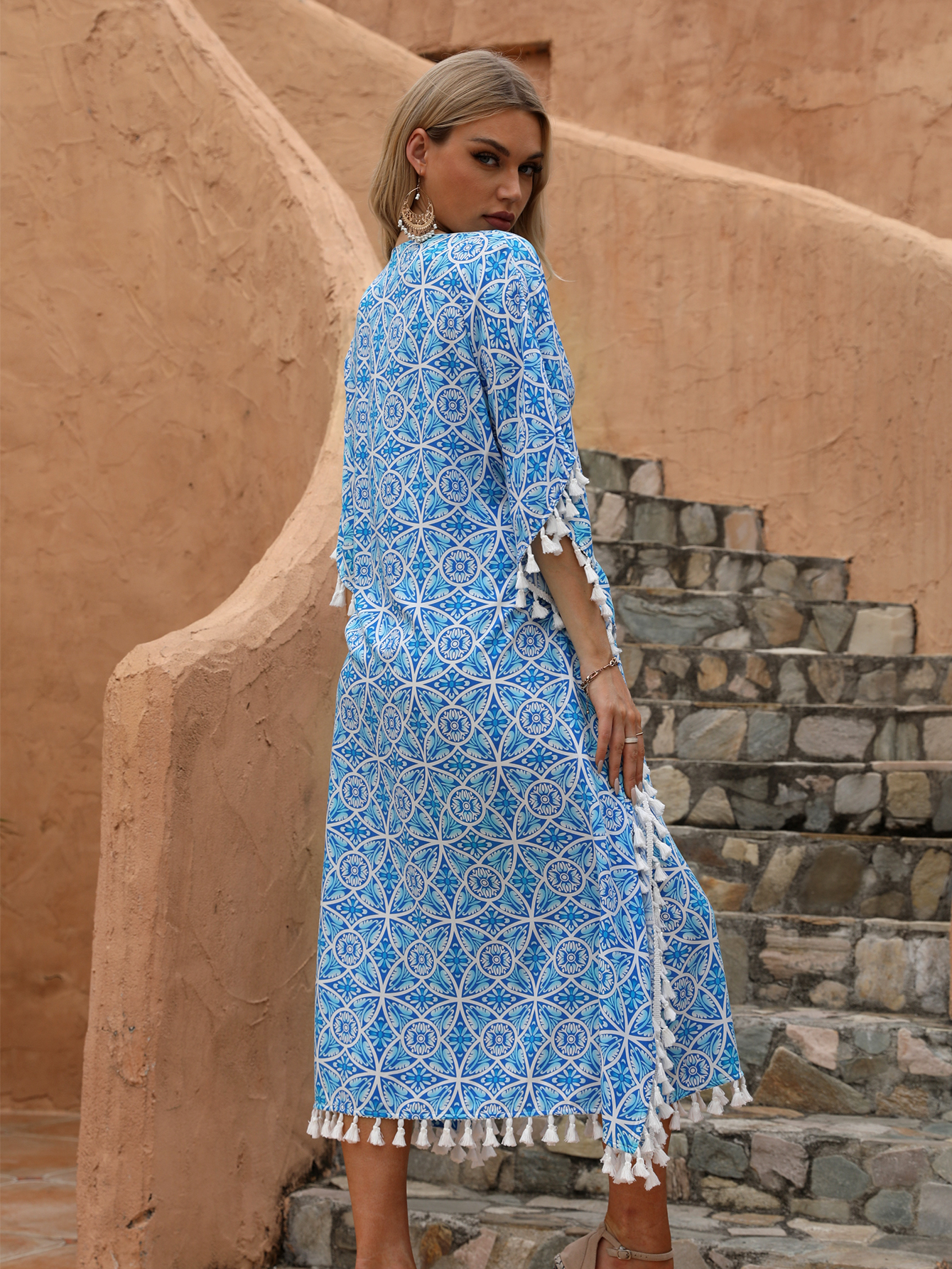 Women’s Resort Geometric Print Beach Caftan Dress D-35215