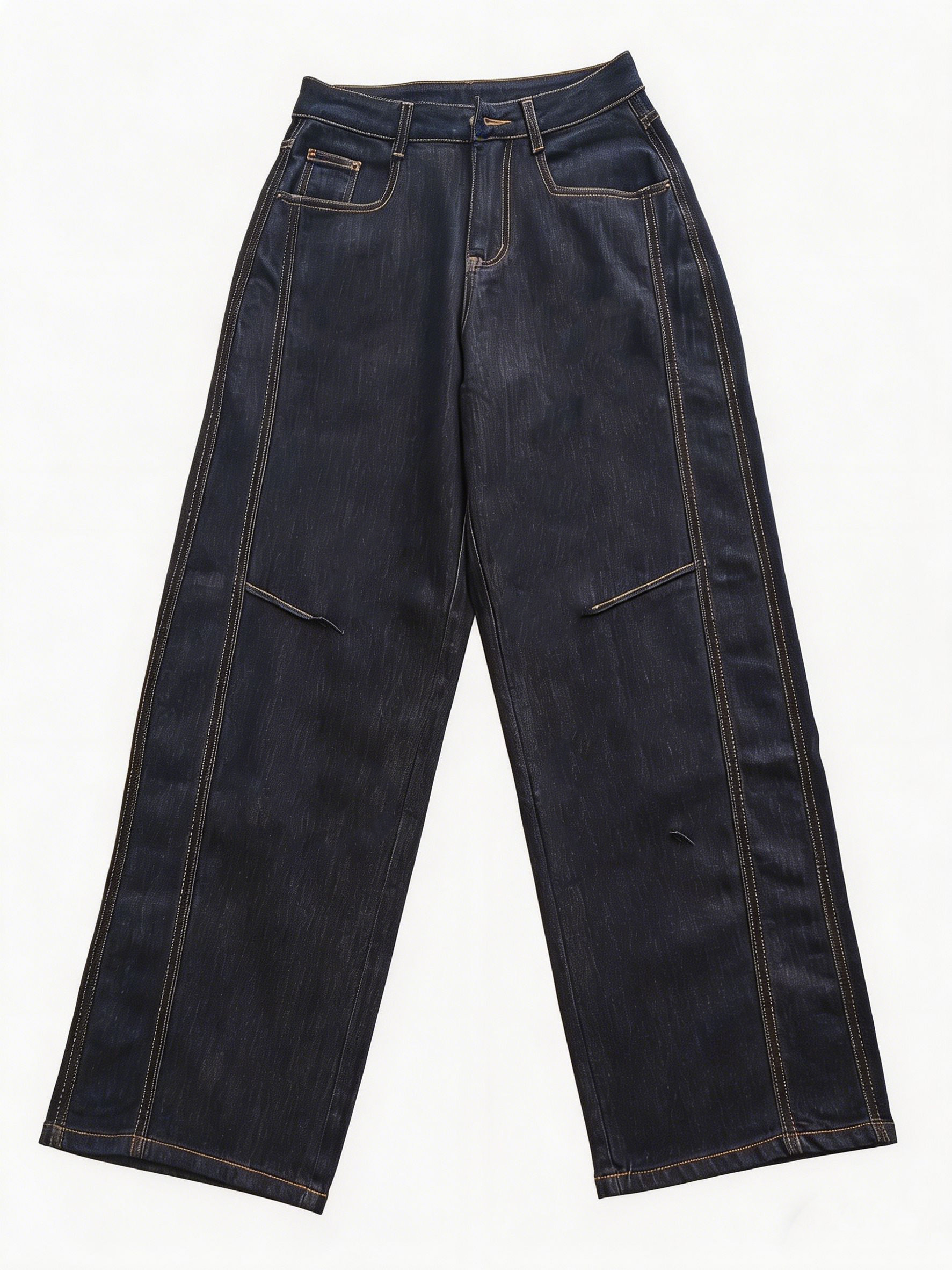 Vintage Dark Wash High Waist Wide Leg Jeans Retro Gold Stitch Denim Pants ZY6027