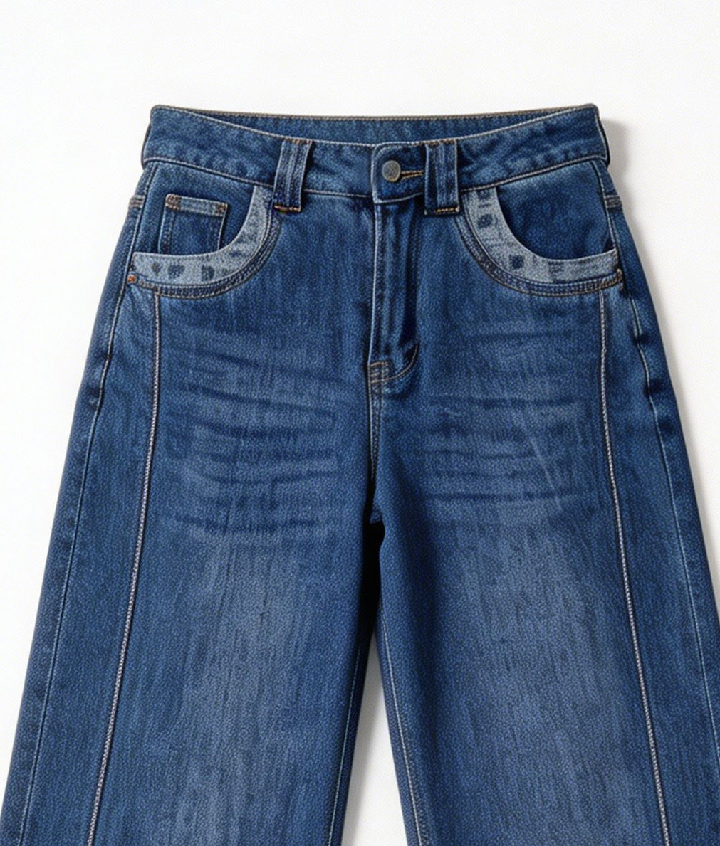 Women's Baggy Wide Leg Denim Jeans | Vintage Washed Contrast Pocket Street Style – OEM Wholesale ZY6030