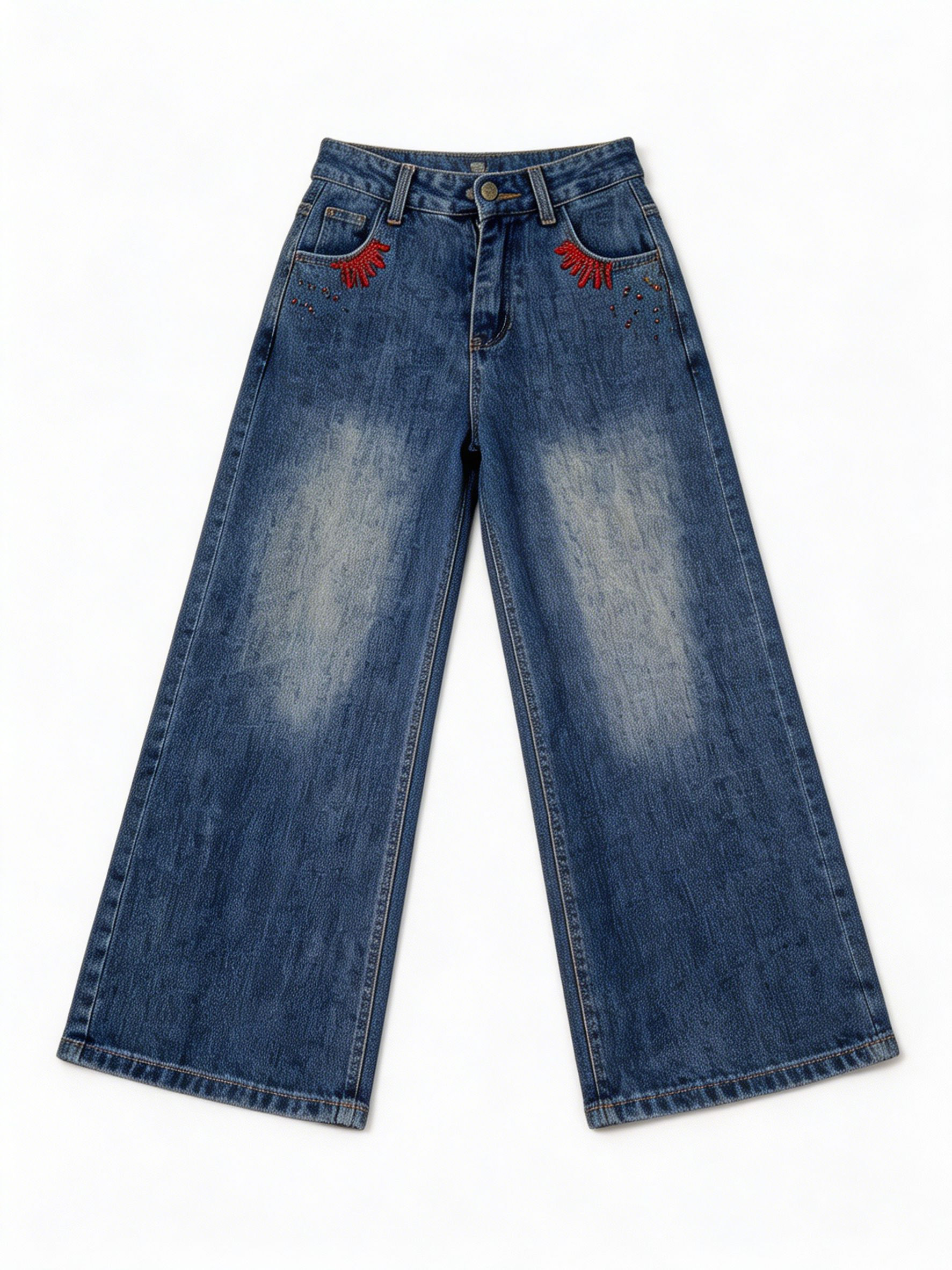 Boho Embroidered High Waist Wide Leg Jeans ZY6032