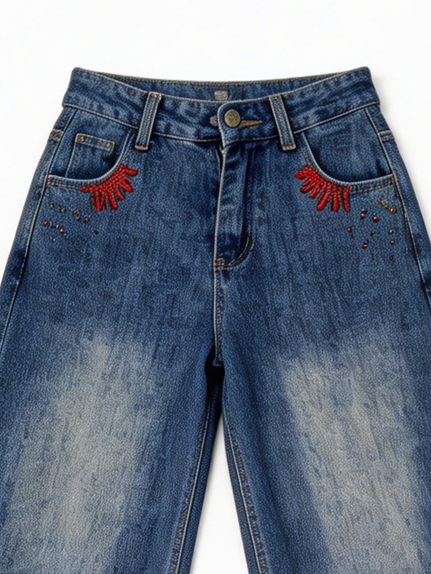 Boho Embroidered High Waist Wide Leg Jeans ZY6032