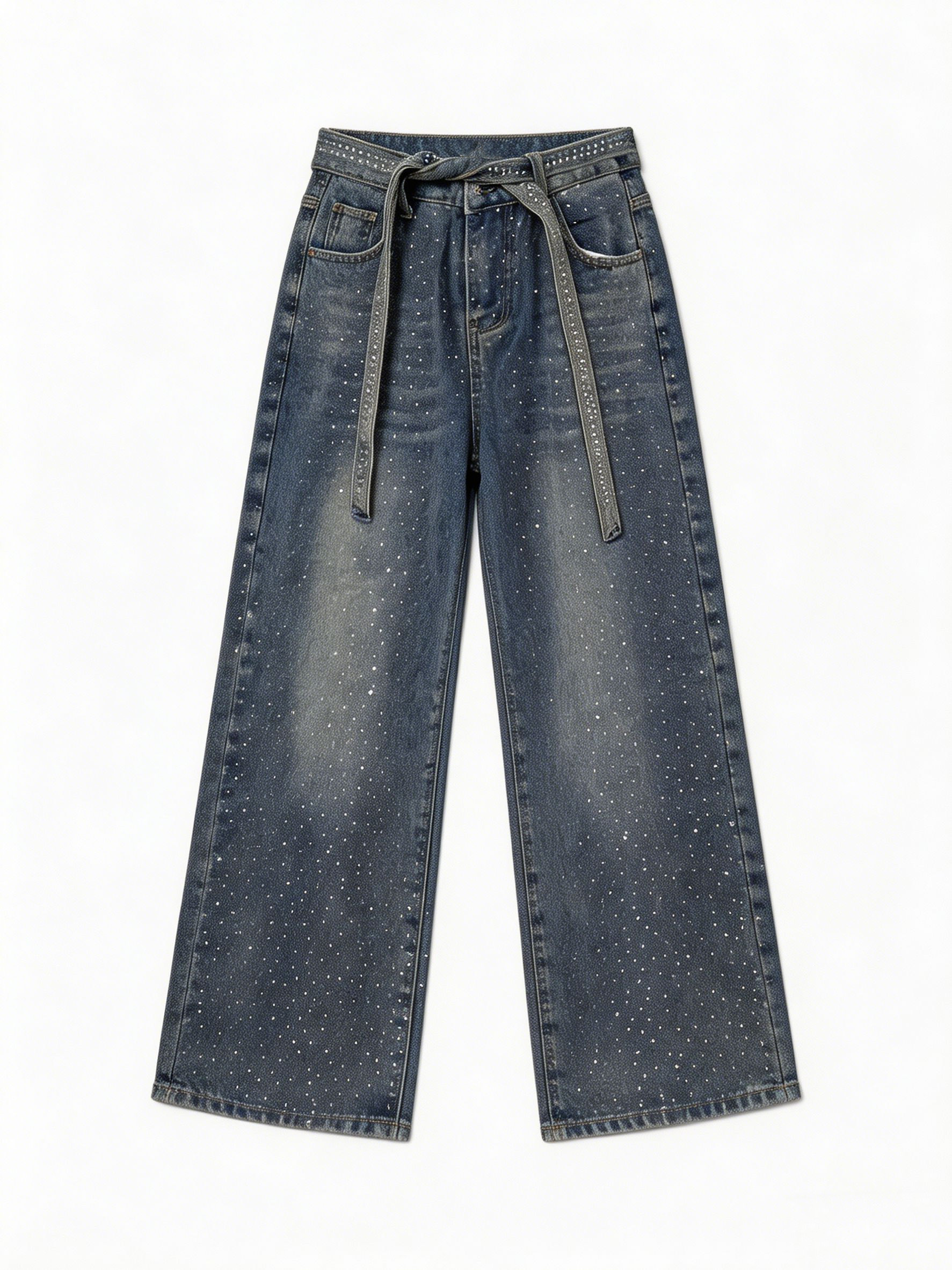 Women's Crystal Embellished Baggy High Waisted Denim Jeans ZY6035