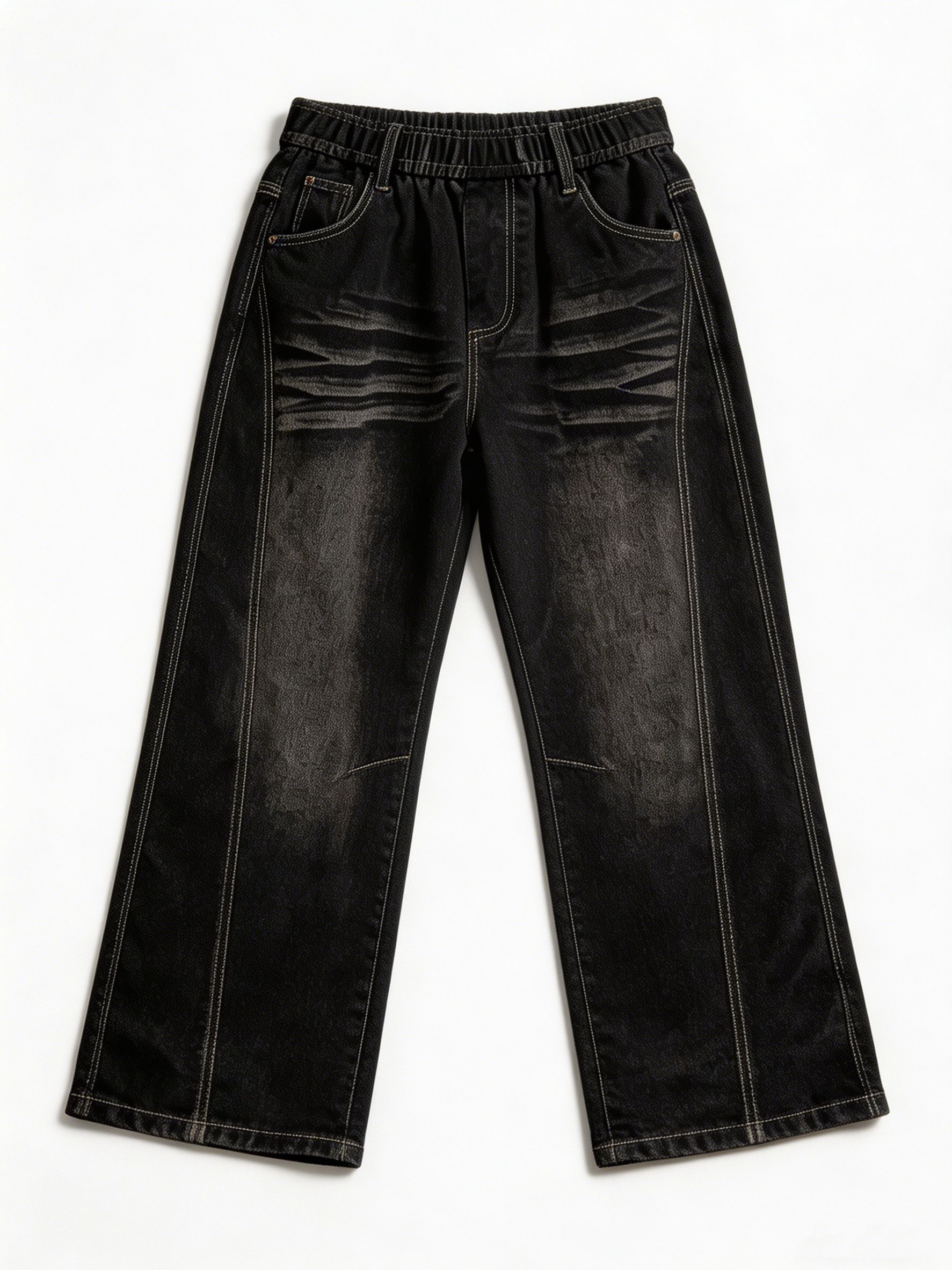 Women's Dark Wash Relaxed Fit Elastic Waist Wide Leg Denim Pants ZY6056