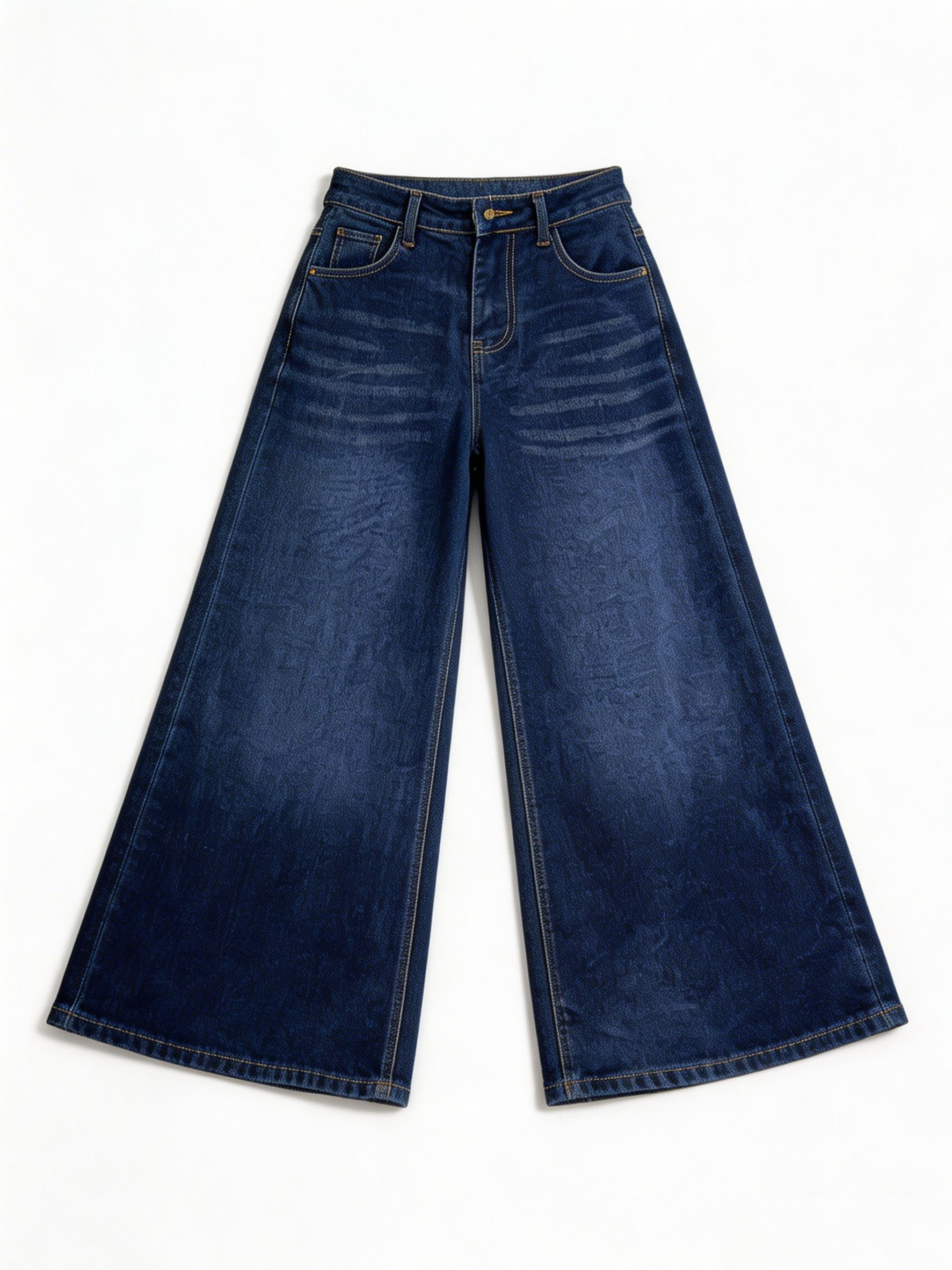 Women's High Waisted Wide Leg Deep Blue Denim Jeans ZY6059