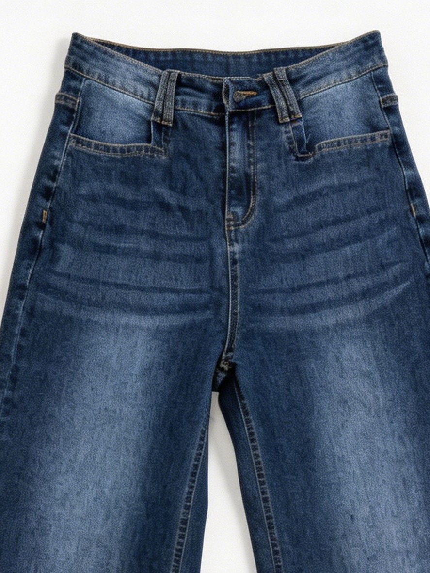 Women's Classic Mid Blue High Waisted Straight Fit Denim Pants ZY6060