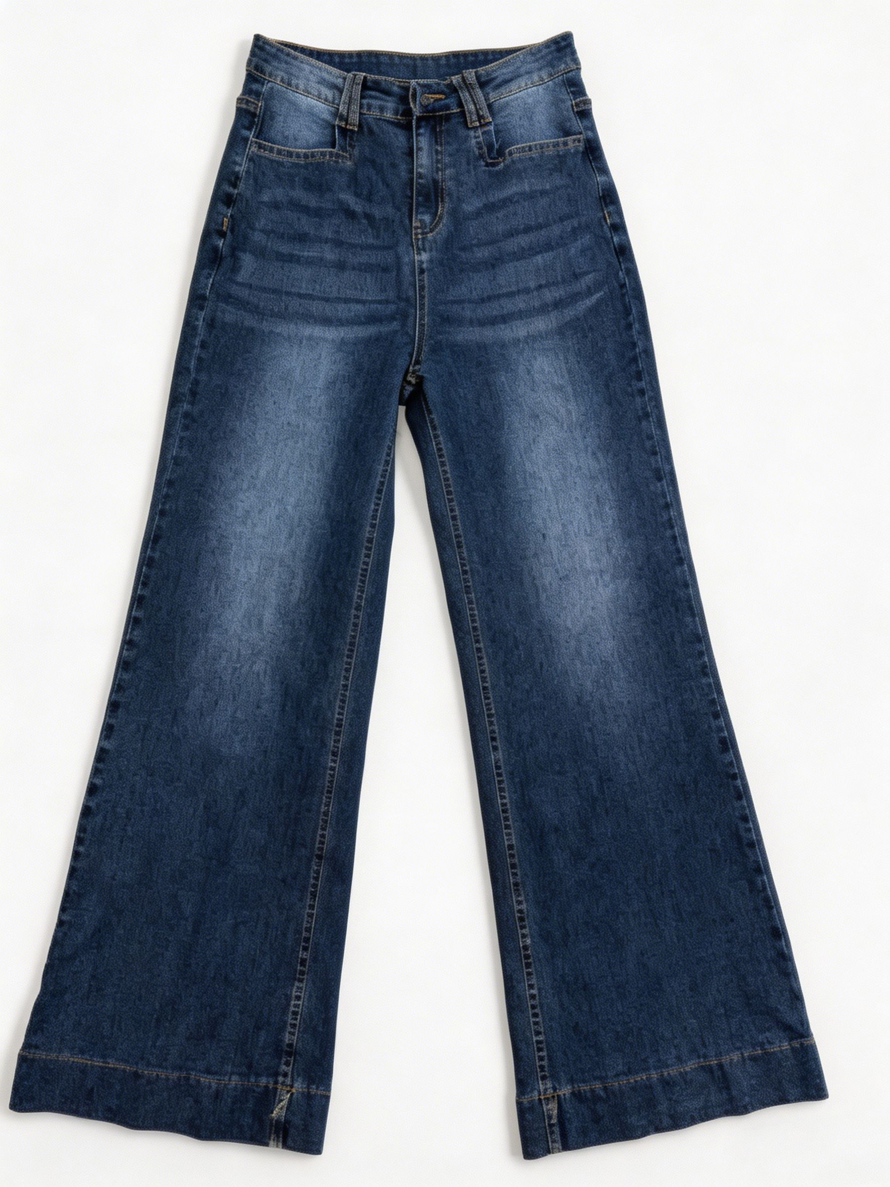 Women's Classic Mid Blue High Waisted Straight Fit Denim Pants ZY6060