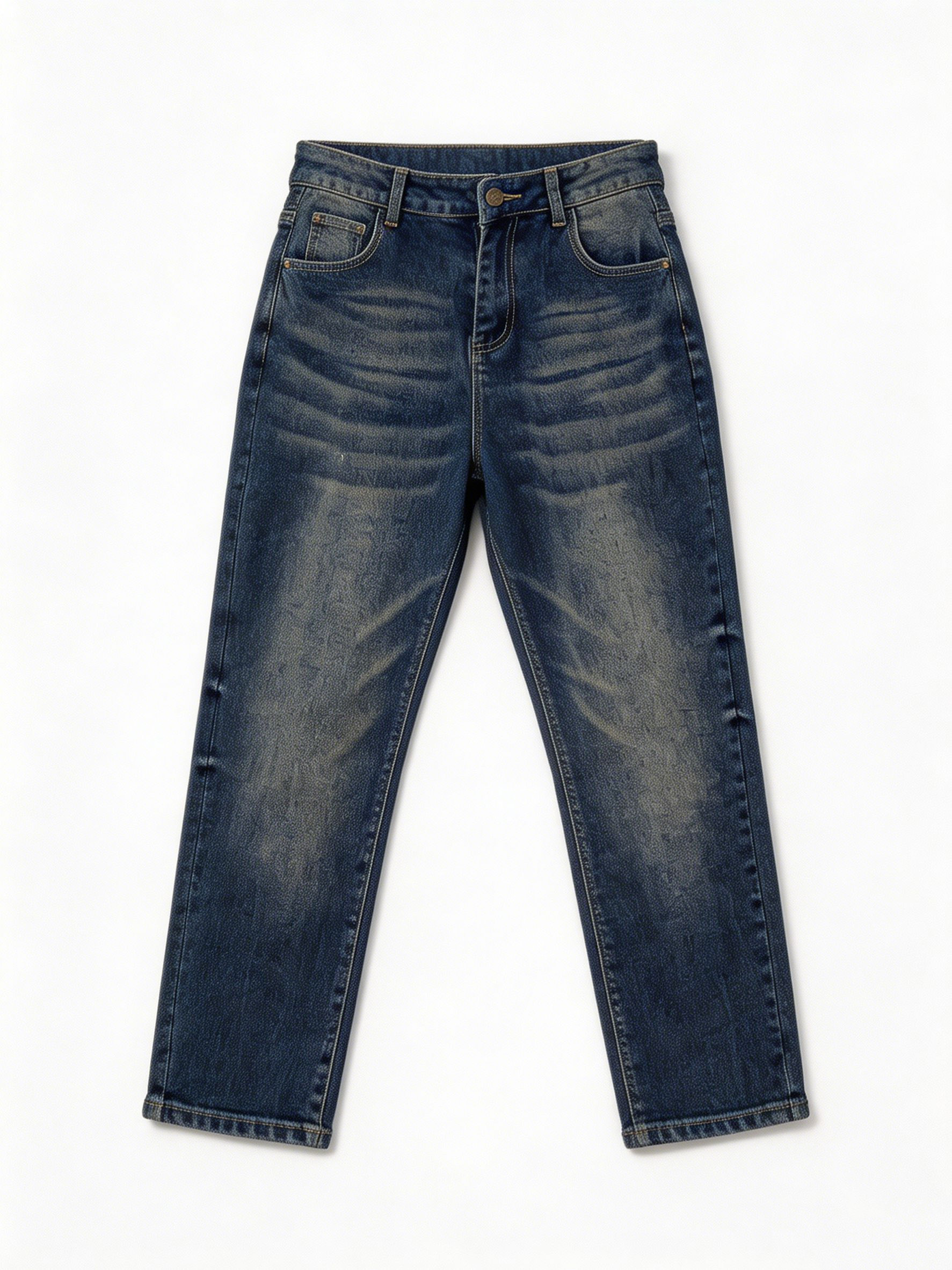 High Waist Medium Wash Straight Leg Denim Jeans for Women ZY6068