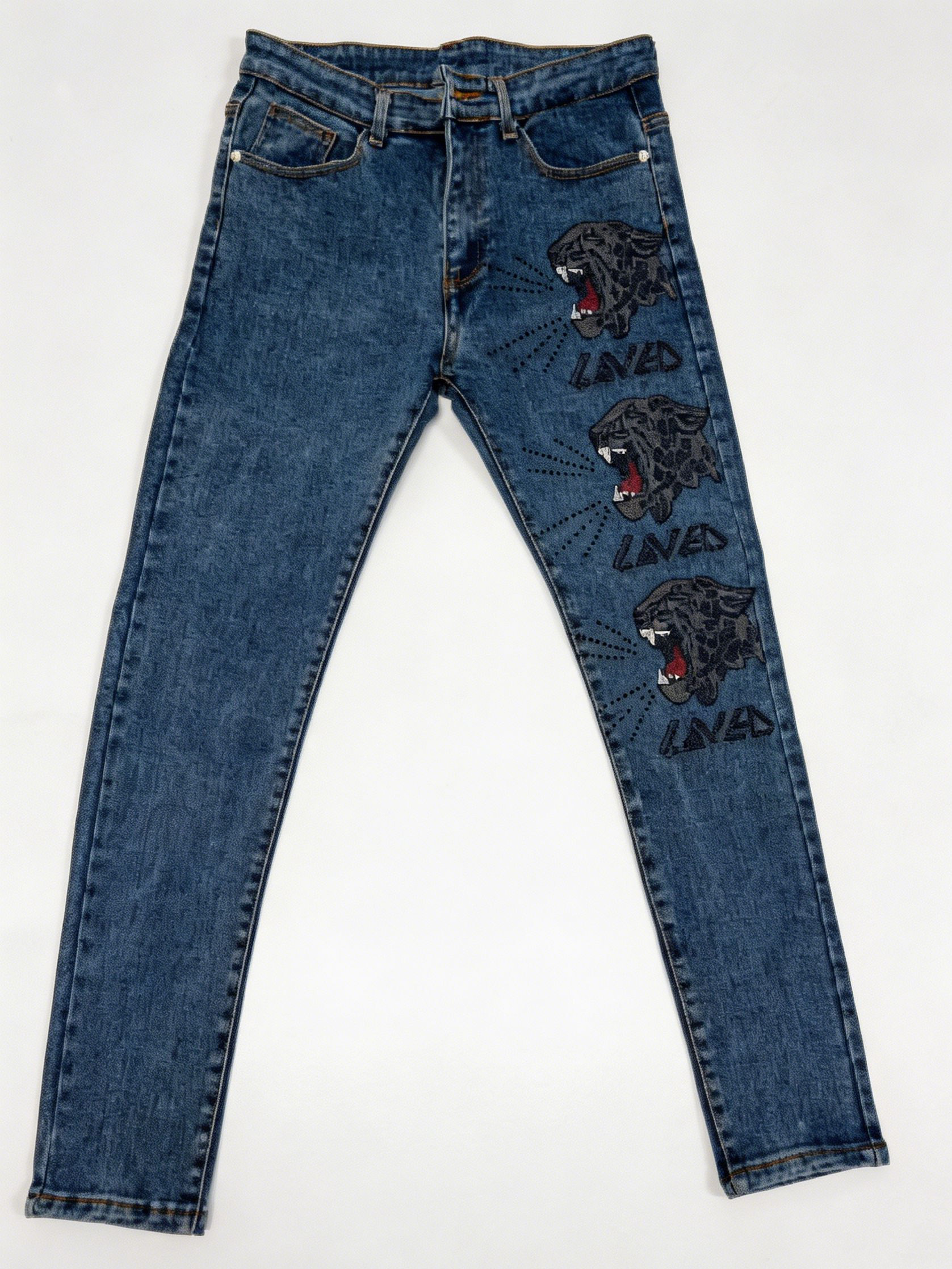 Y2K Rhinestone Tiger Pattern High Waisted Slim Jeans for Women ZY6071