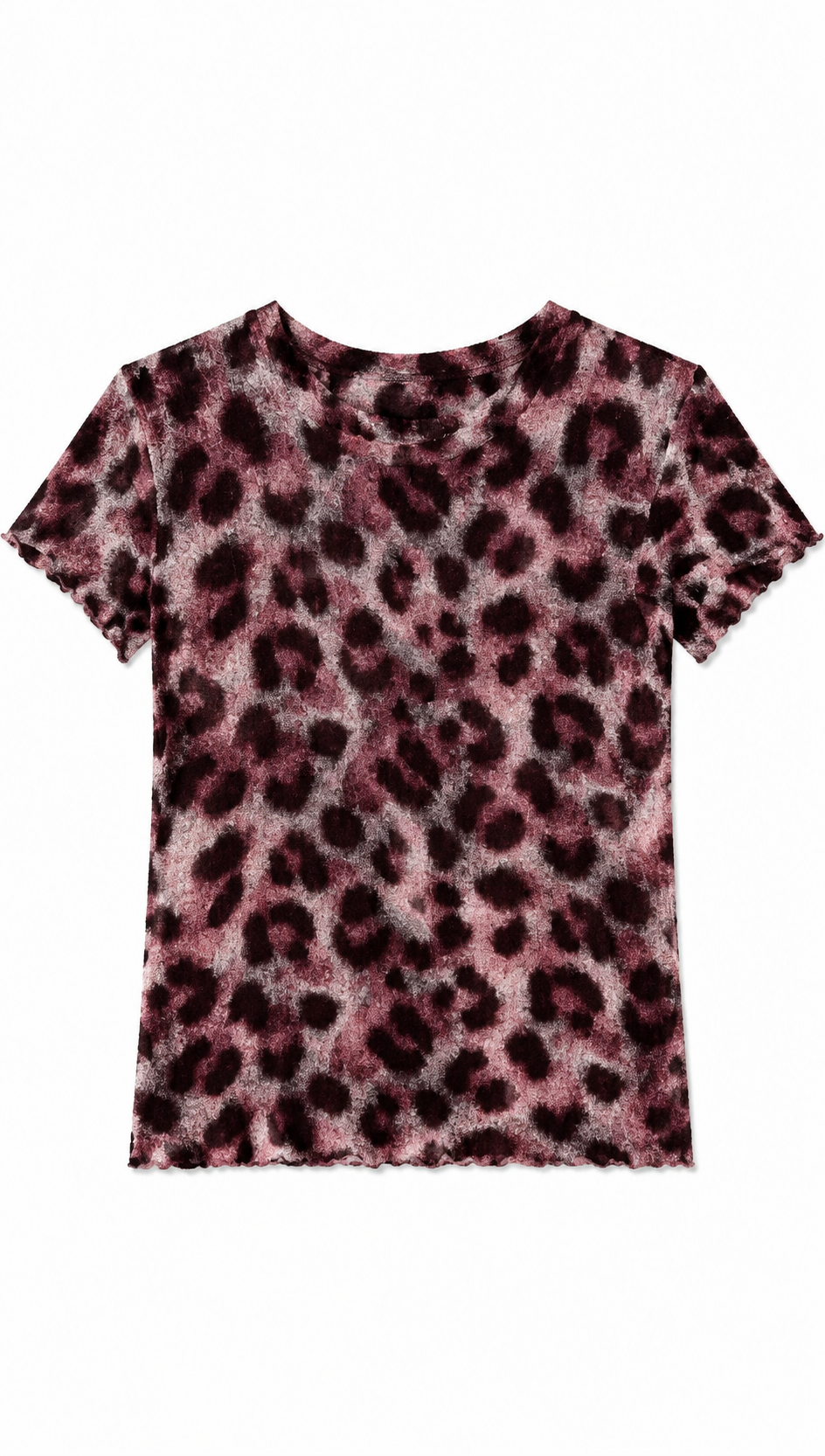 Leopard Print Fitted Top – Soft Stretch Crew Neck Short Sleeve Trendy Women’s T-Shirt AN-121003