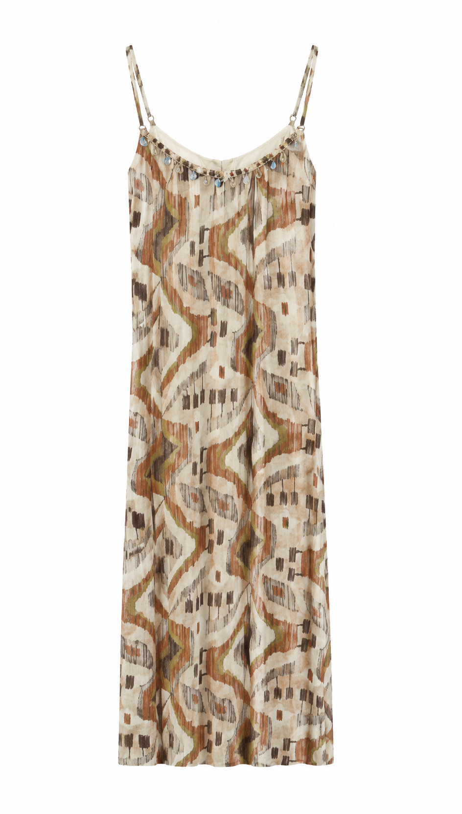 Boho Beaded Neckline Maxi Dress Women Geometric Print Summer Resort Wear AN-121009