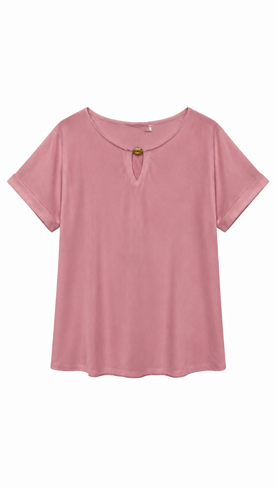Minimalist V-Neck Keyhole Blouse Metal Ring Detail Relaxed White Top AN-121015