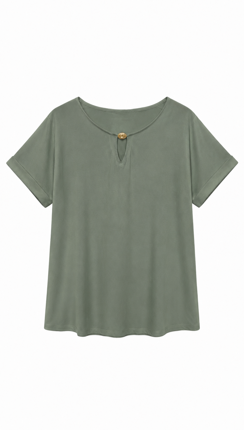 Minimalist V-Neck Keyhole Blouse Metal Ring Detail Relaxed White Top AN-121015