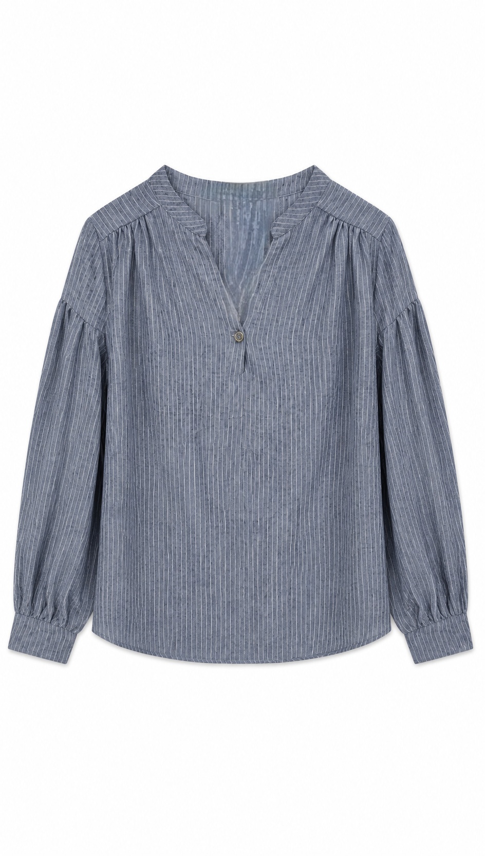 Textured Cotton Blouse – Casual V-Neck Balloon Sleeve Loose Fit Summer Top AN-121002