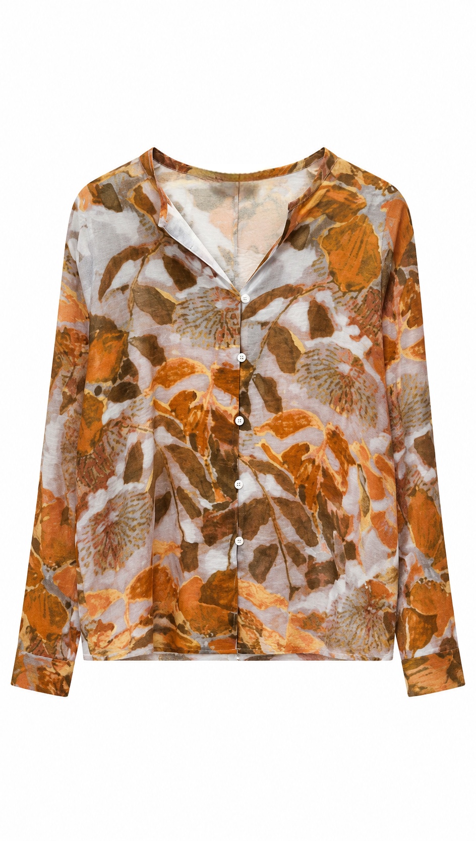 Floral Print Linen Blend Shirt – Casual V-Neck Button Down Loose Fit Resort Blouse AN-121007