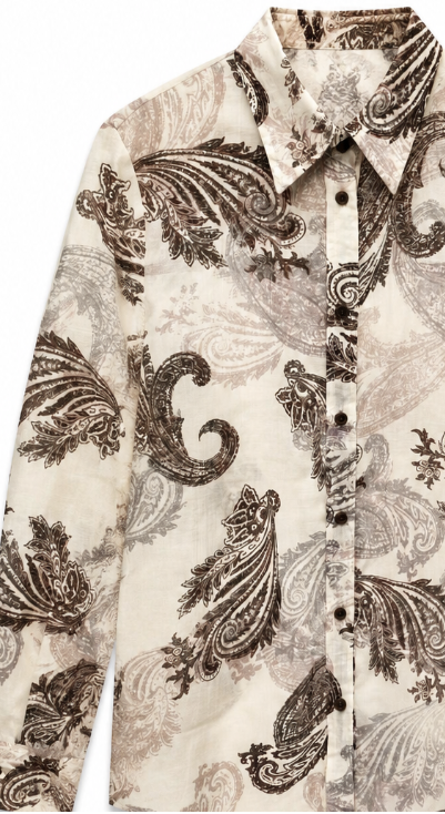 Vintage Paisley Print Linen Blend Long Sleeve Shirt AN-121023