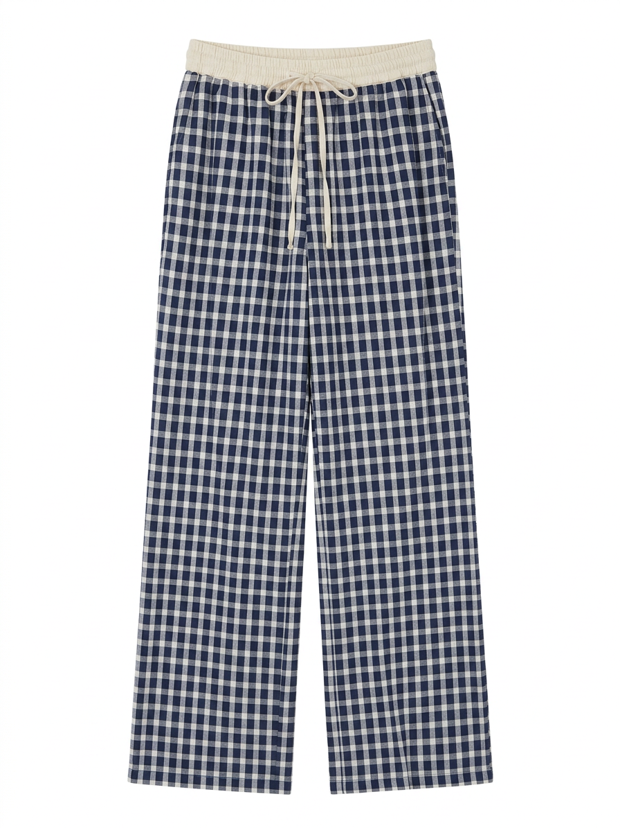 Women's Gingham Wide-Leg Pants with Drawstring Waist AN-620061