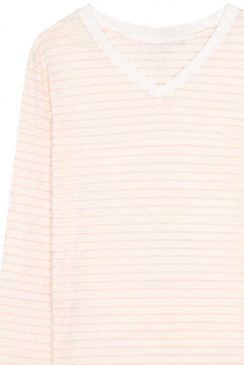 Women's Stripe V-Neck Long Sleeve T-Shirt - Soft Knit Top  AN-710004