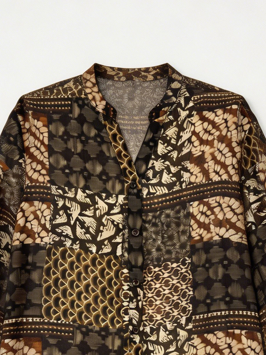 Women’s V-Neck Printed Loose Blouse A-43137