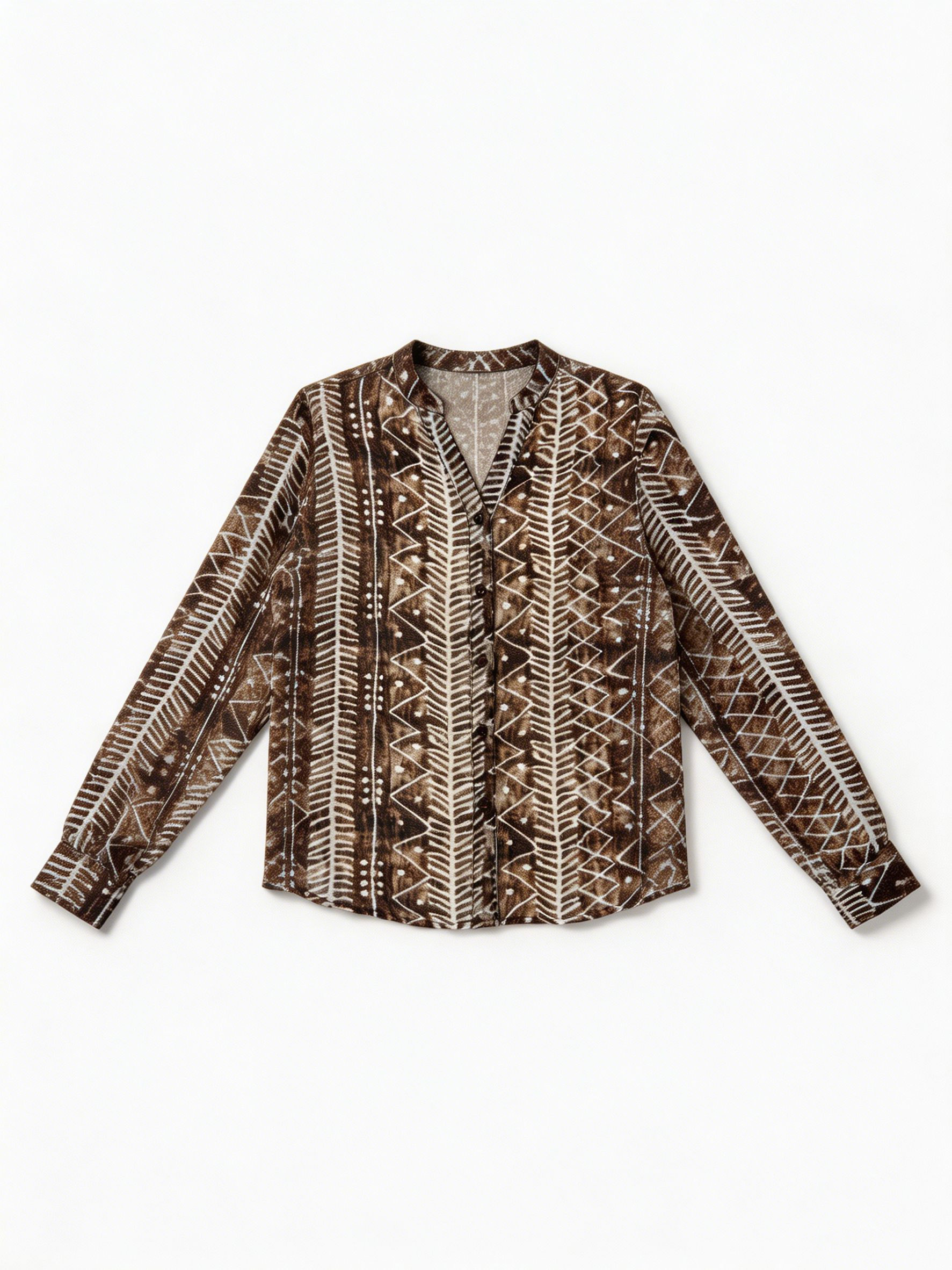 Women’s Sheer Boho Geometric Print Cropped Shirt A-43138