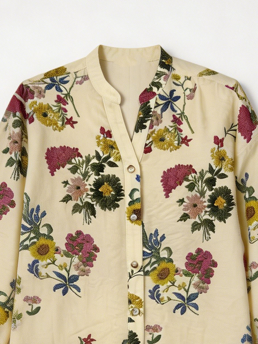 Women’s Floral Embroidered Cropped Blouse A-43140