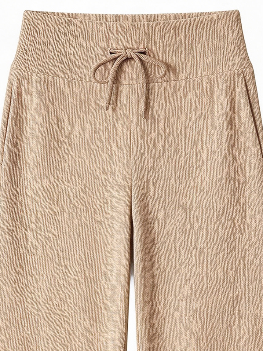 Elegant Beige Drawstring Knit Wide Leg Pants - Premium Everyday Wear XW-26904