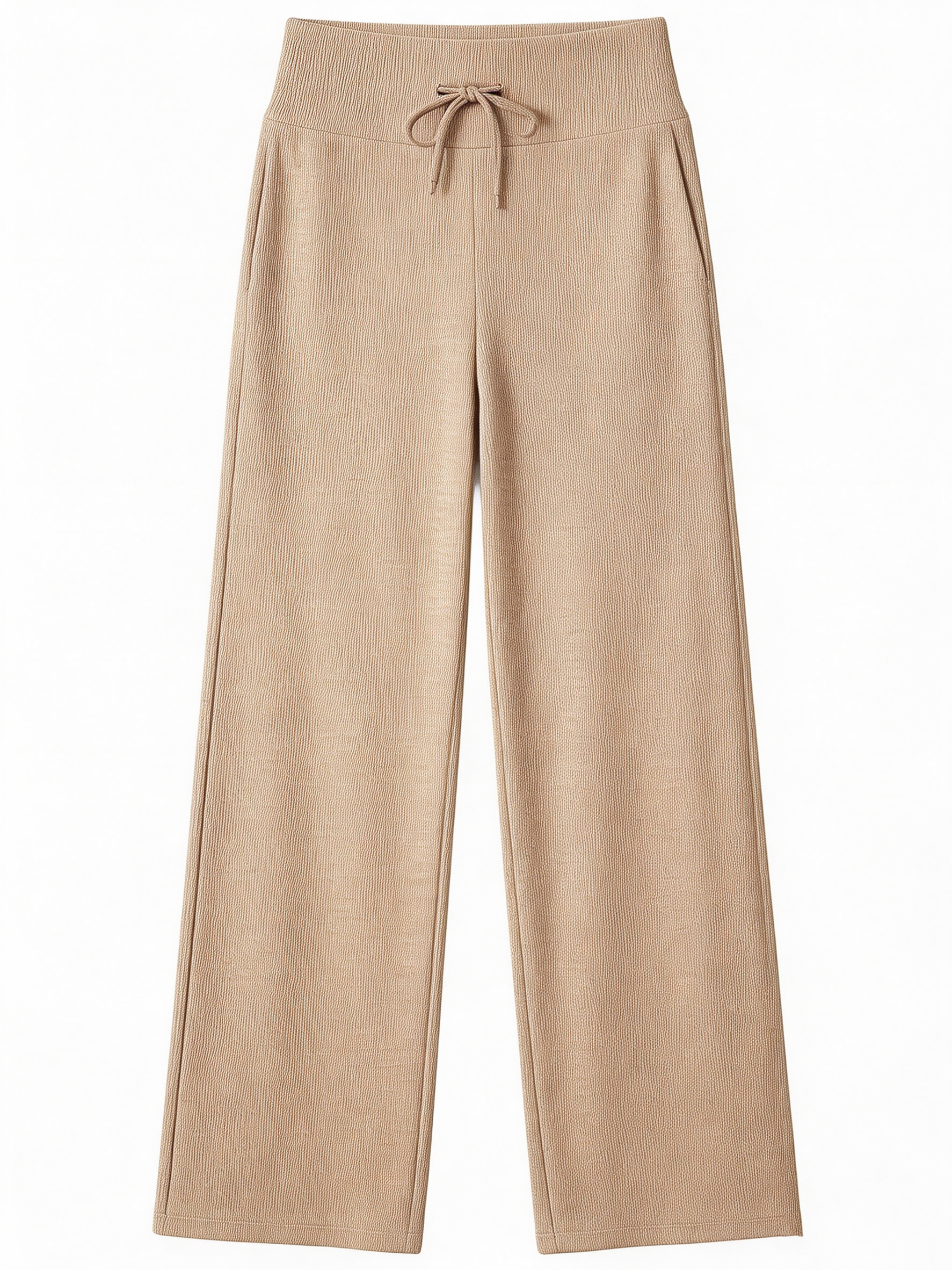Elegant Beige Drawstring Knit Wide Leg Pants - Premium Everyday Wear XW-26904