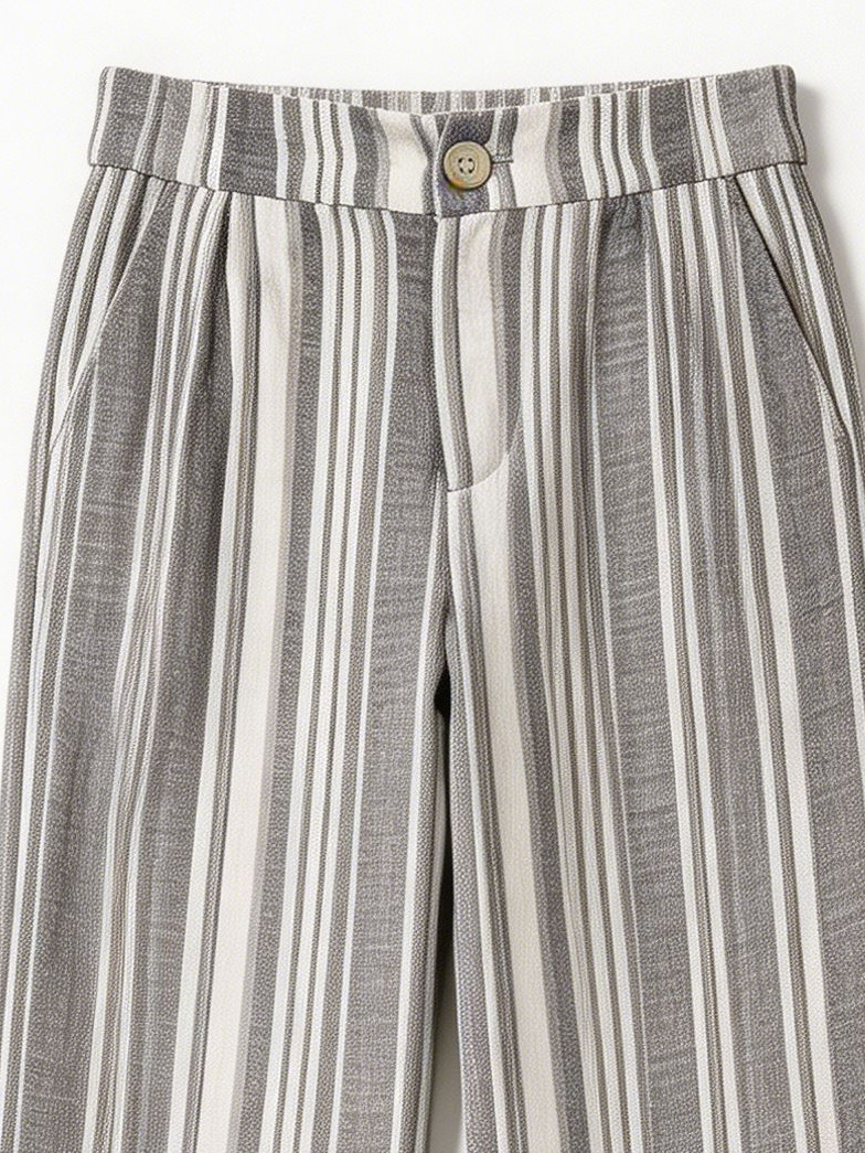 Minimalist Linen-Blend Striped Wide Leg Pants - Chic Office Casual D-40662