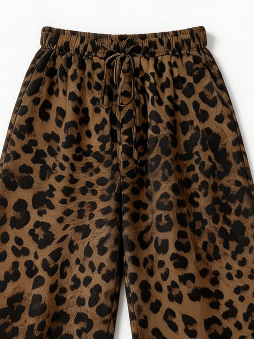 Leopard Print Shirt and Wide Leg Pants Set - Two-Piece Outfit W-43066+W-43064