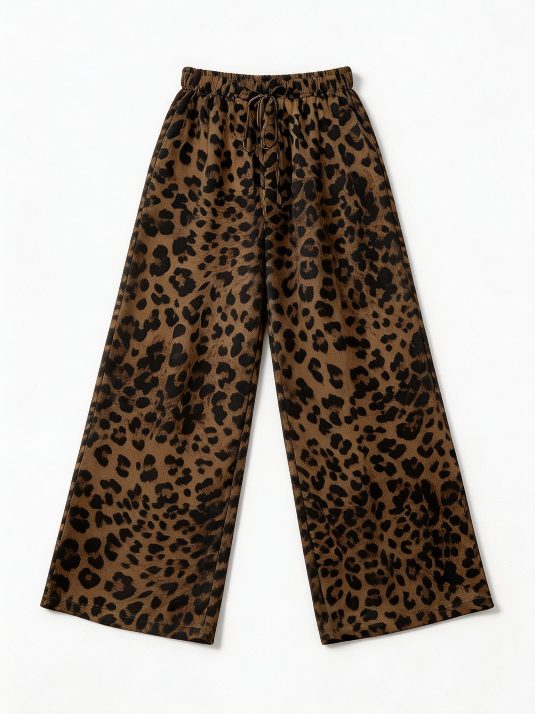Leopard Print Shirt and Wide Leg Pants Set - Two-Piece Outfit W-43066+W-43064
