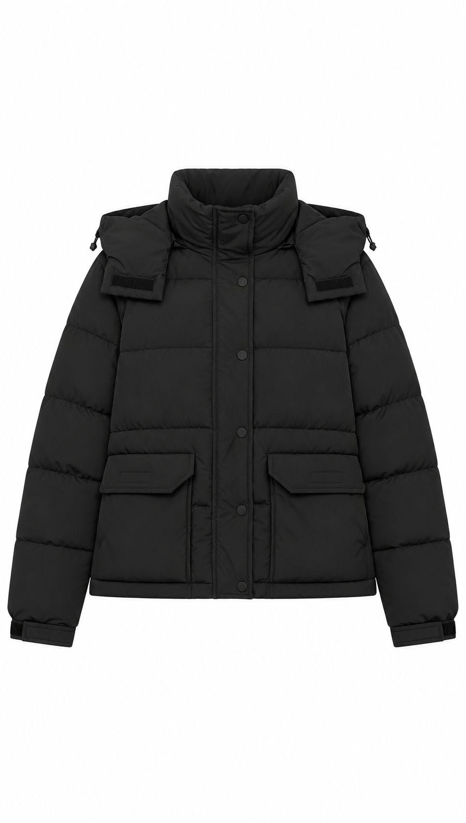Black Detachable Hooded Puffer Jacket - Short Winter Outerwear WC-002