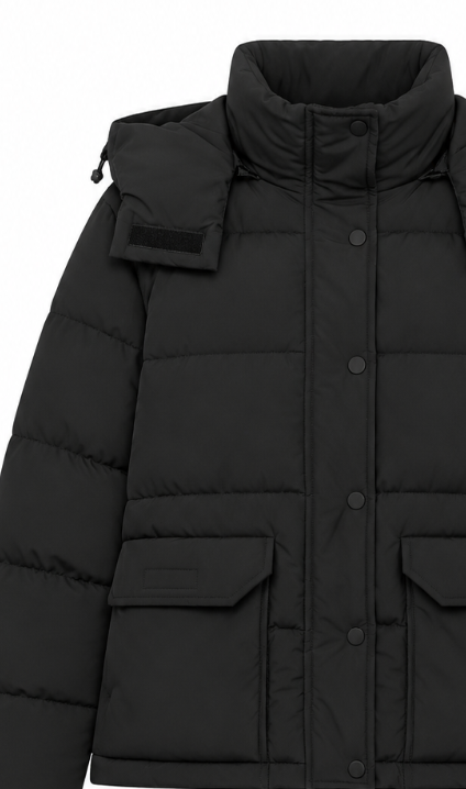 Black Detachable Hooded Puffer Jacket - Short Winter Outerwear WC-002