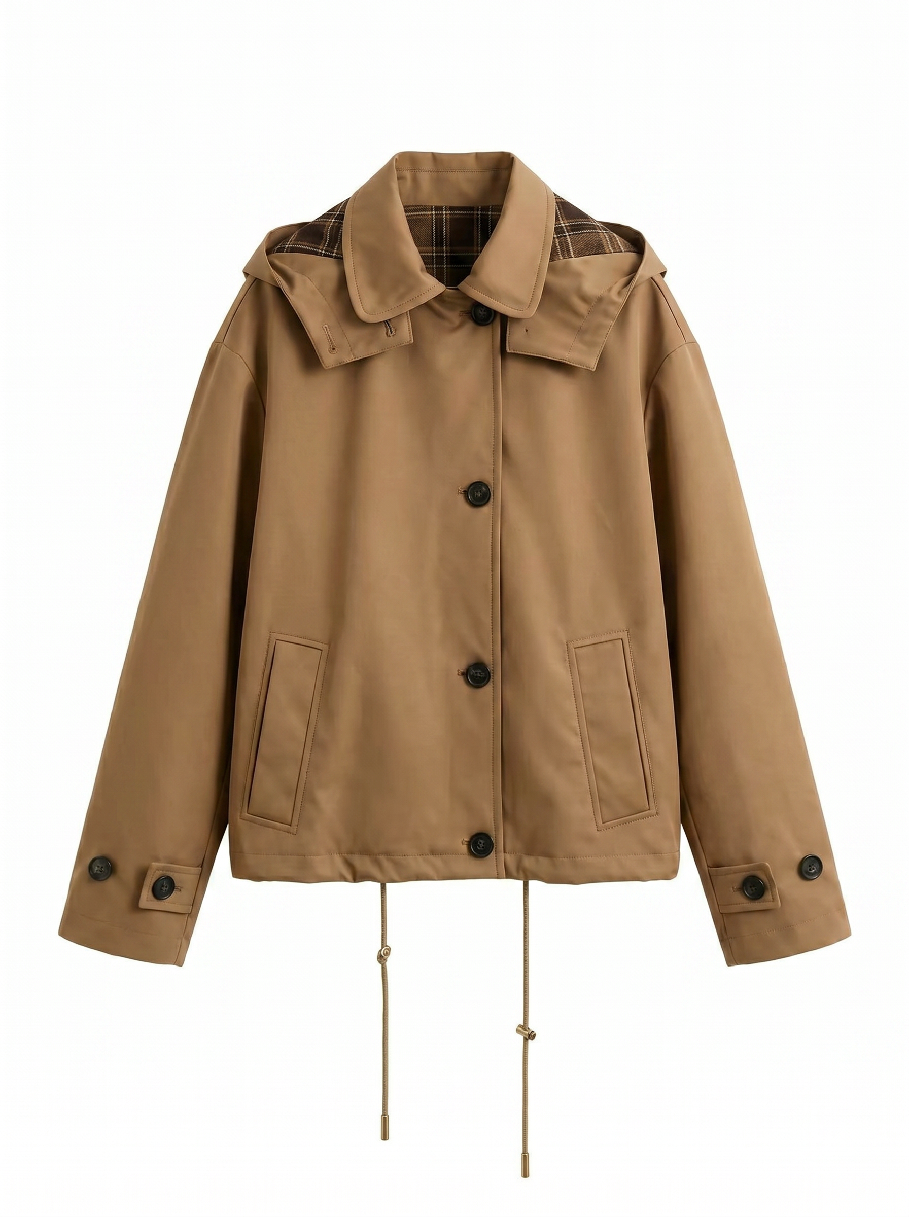 Camel Detachable Hooded Jacket with Plaid Lining - Casual Outerwear WC-003